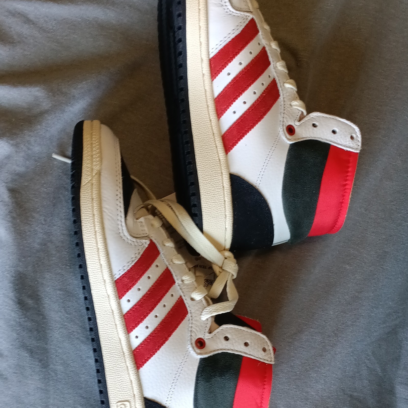 adidas Men’s Mid Top Lace Up Athletic Sneakers White/Red/Black Rubber Sole
