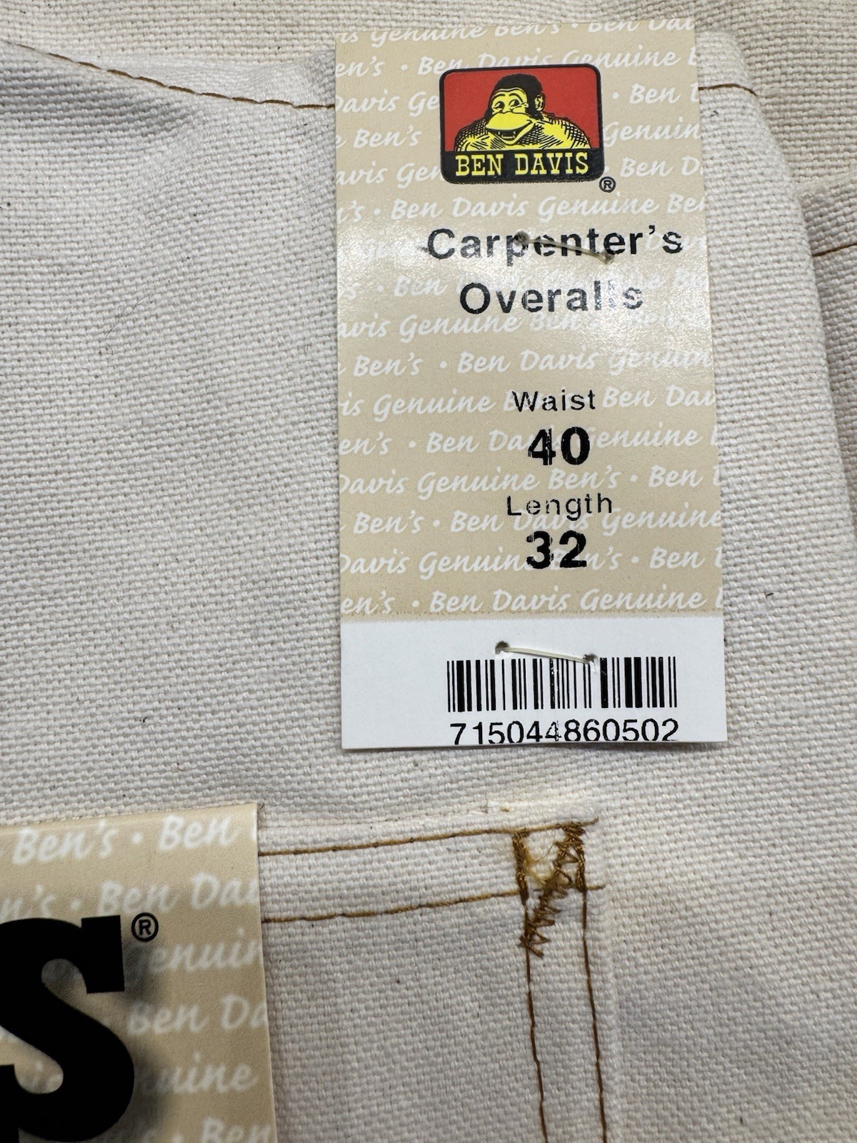 Vintage Ben Davis Overalls Mens Carpenter USA Natural Color 40×32 New Old Stock