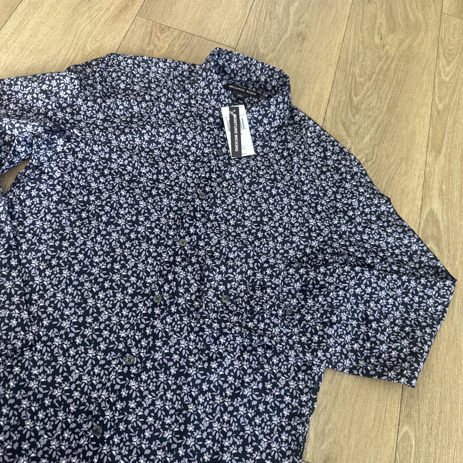 $128 Michael Kors Men’s Button Down Floral Shirt Slim Fit Medium Moisture Wick