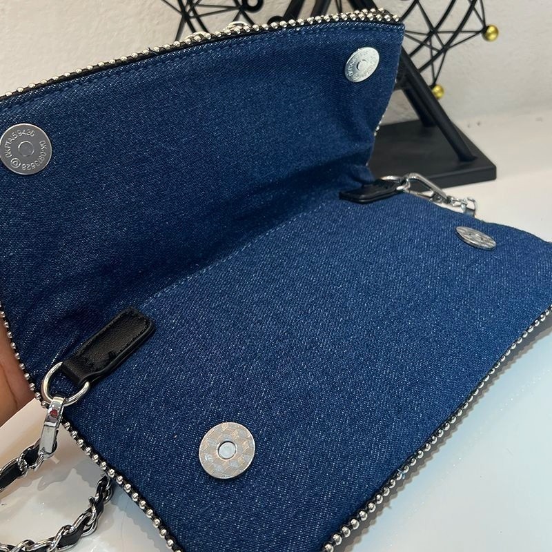 Zadig & Voltaire Rock Wing Blue Denim Bag Silver Studded Crossbody Big 27x15cm