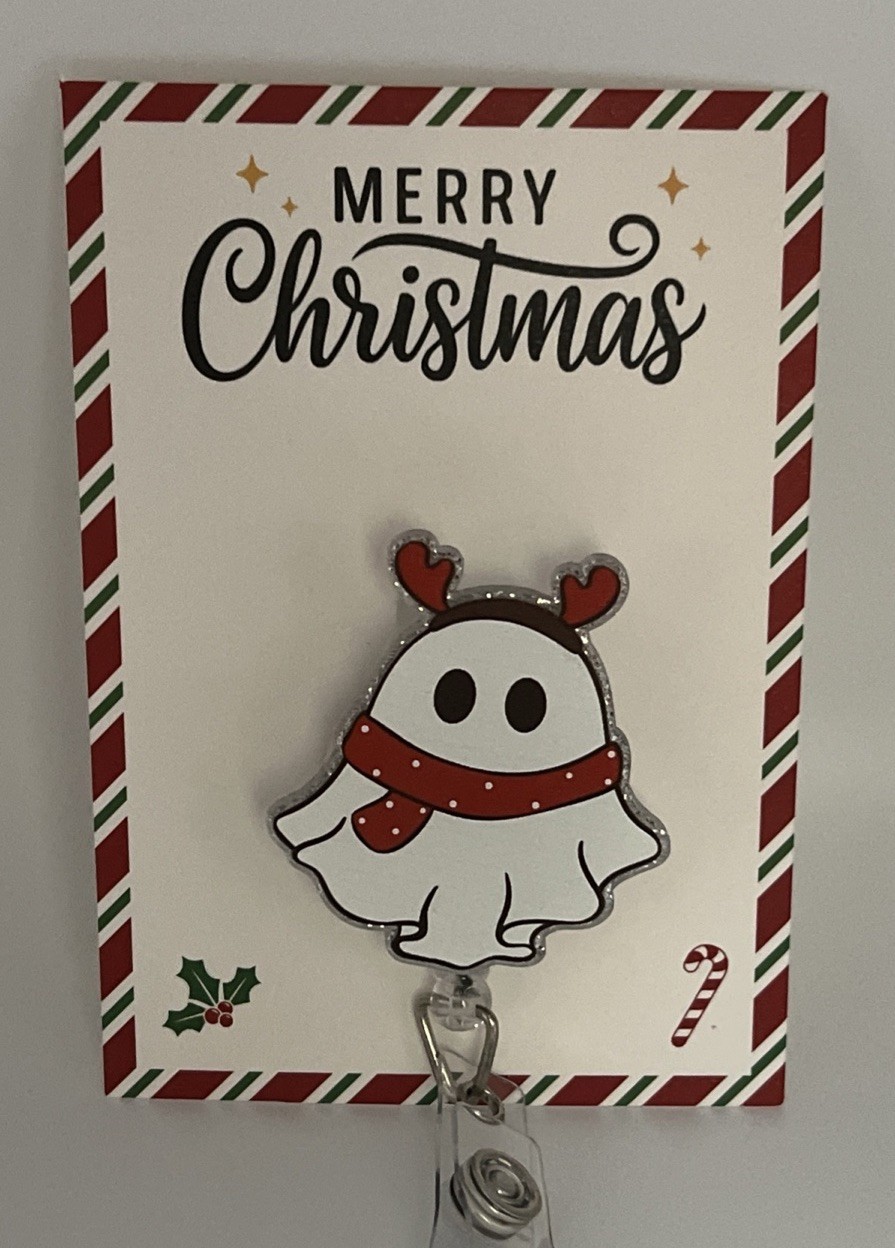 Santa Ghost Badge Reel Health Care Medical Professional Funny ID Holder Clip