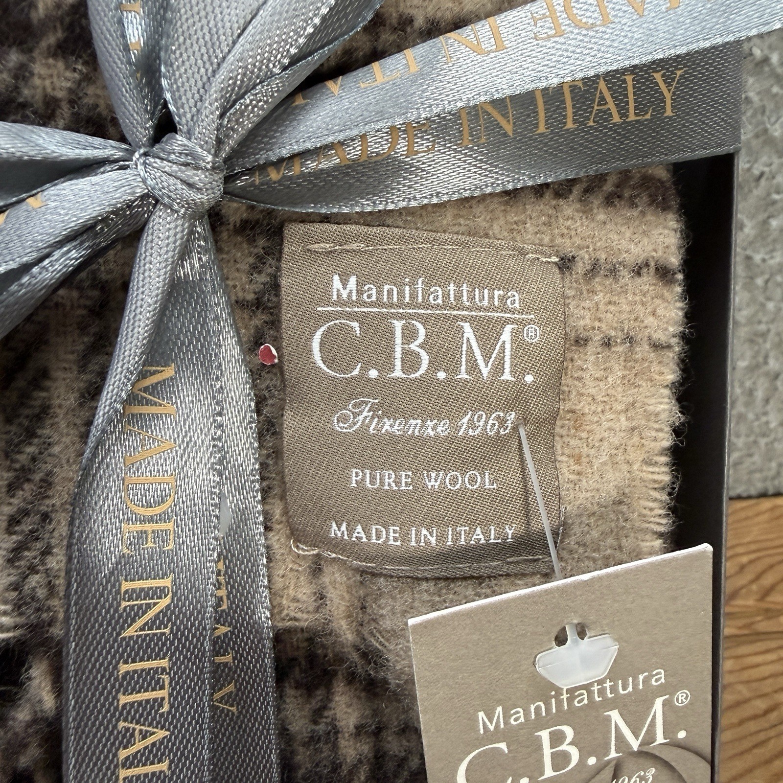 Manifattura CBM Scarf Brown Tan Plaid 100% Wool Fringe Italian Luxury Designer
