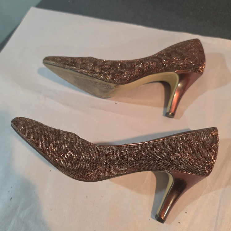 Alex Marie Womens Sz 6M Copper Bronze Glitter Pointed Toe Pumps 2.25in Heel