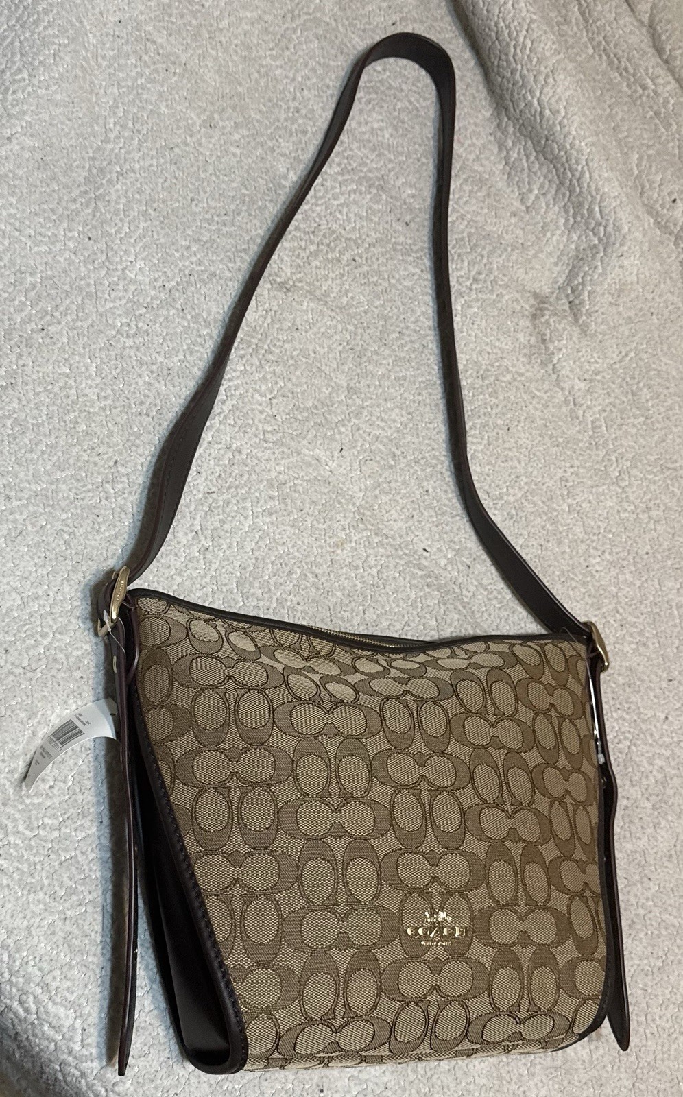 Coach Signature Small Dufflette Crossbody Bag Zip Closure Khaki/Brown