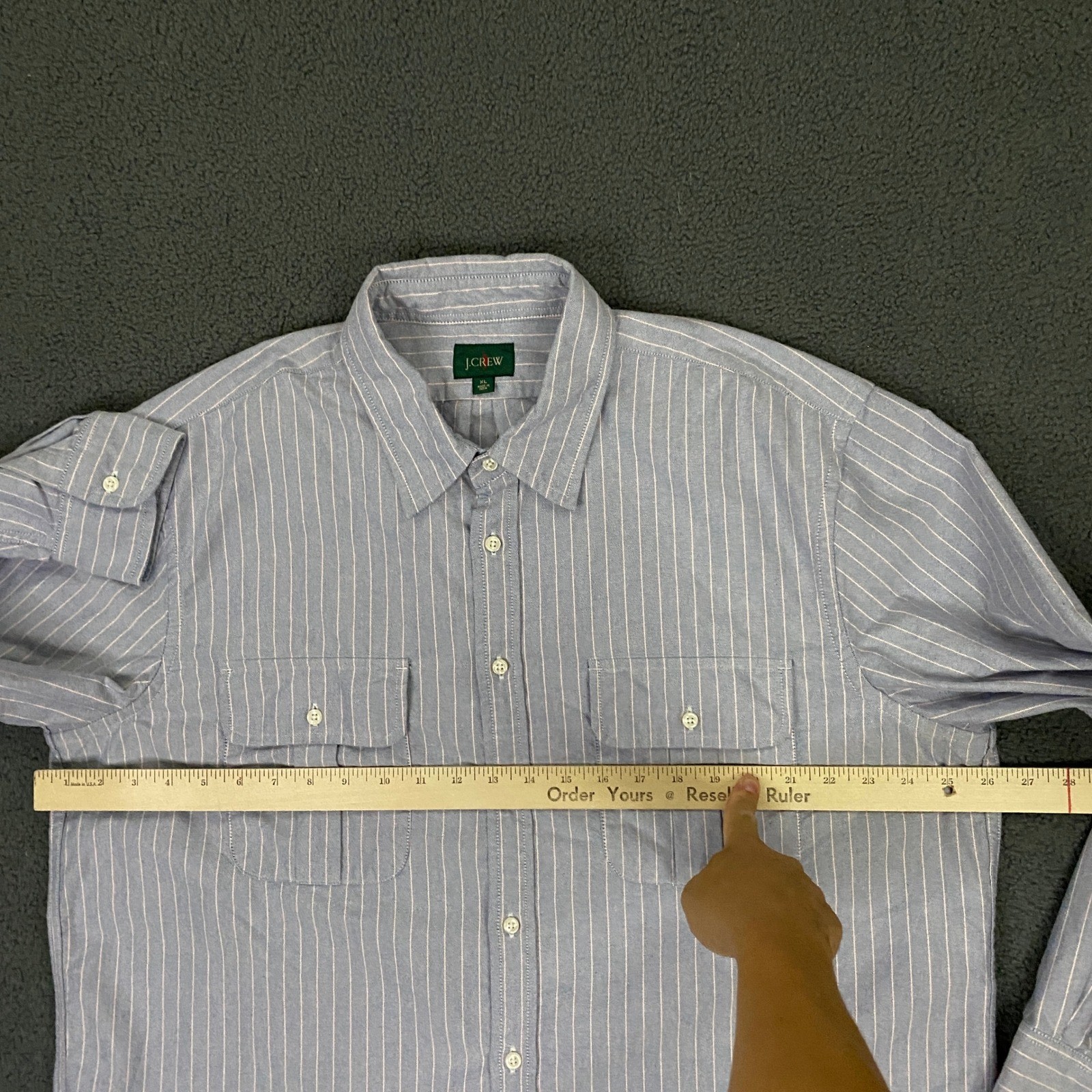 J.Crew Classic Oxford Two Pocket Workshirt Mens XL Striped Cloth Blue Button Up