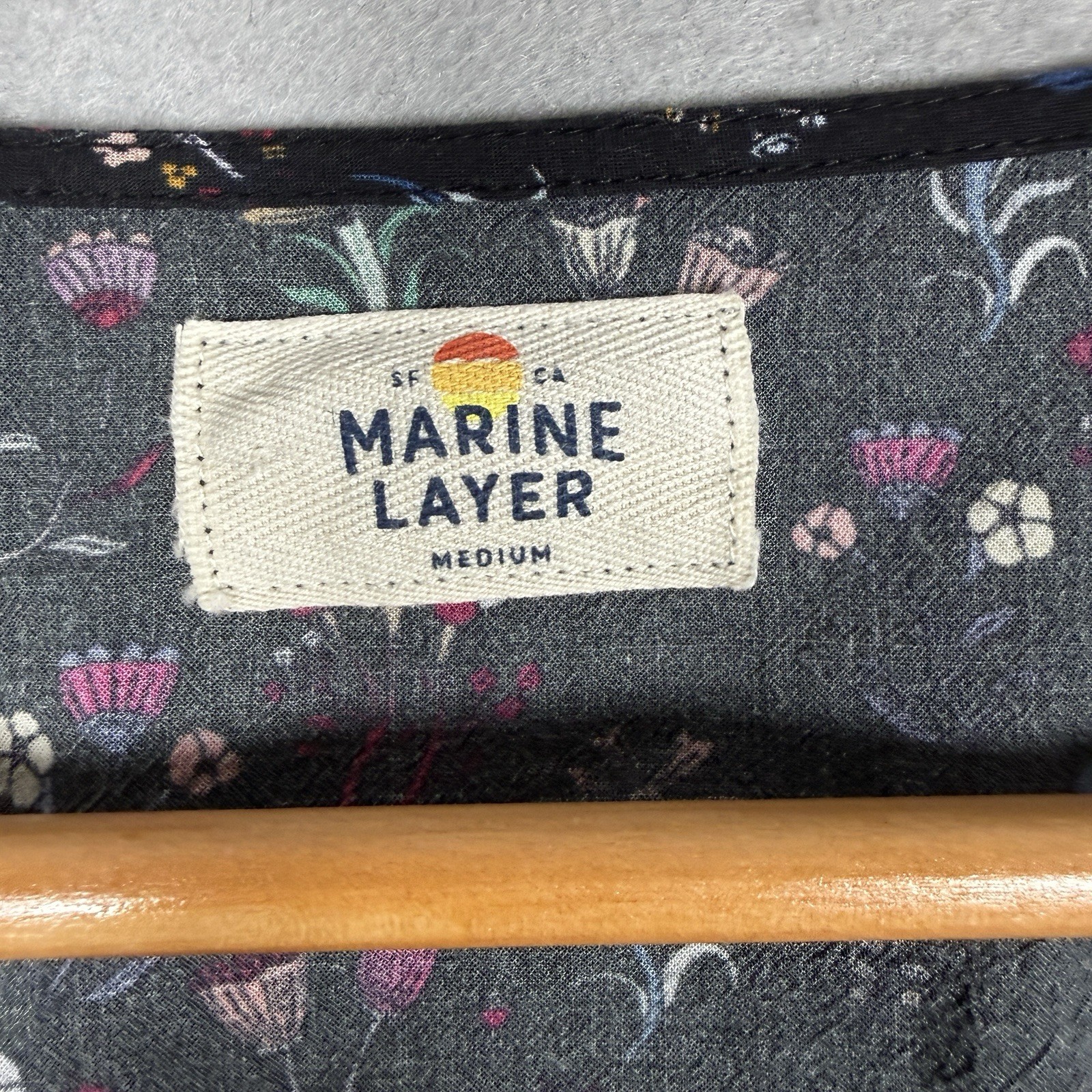 Marine Layer Stacy Floral Top Peasant Boho Cottage Dark Fairy Black Flowers Sz M