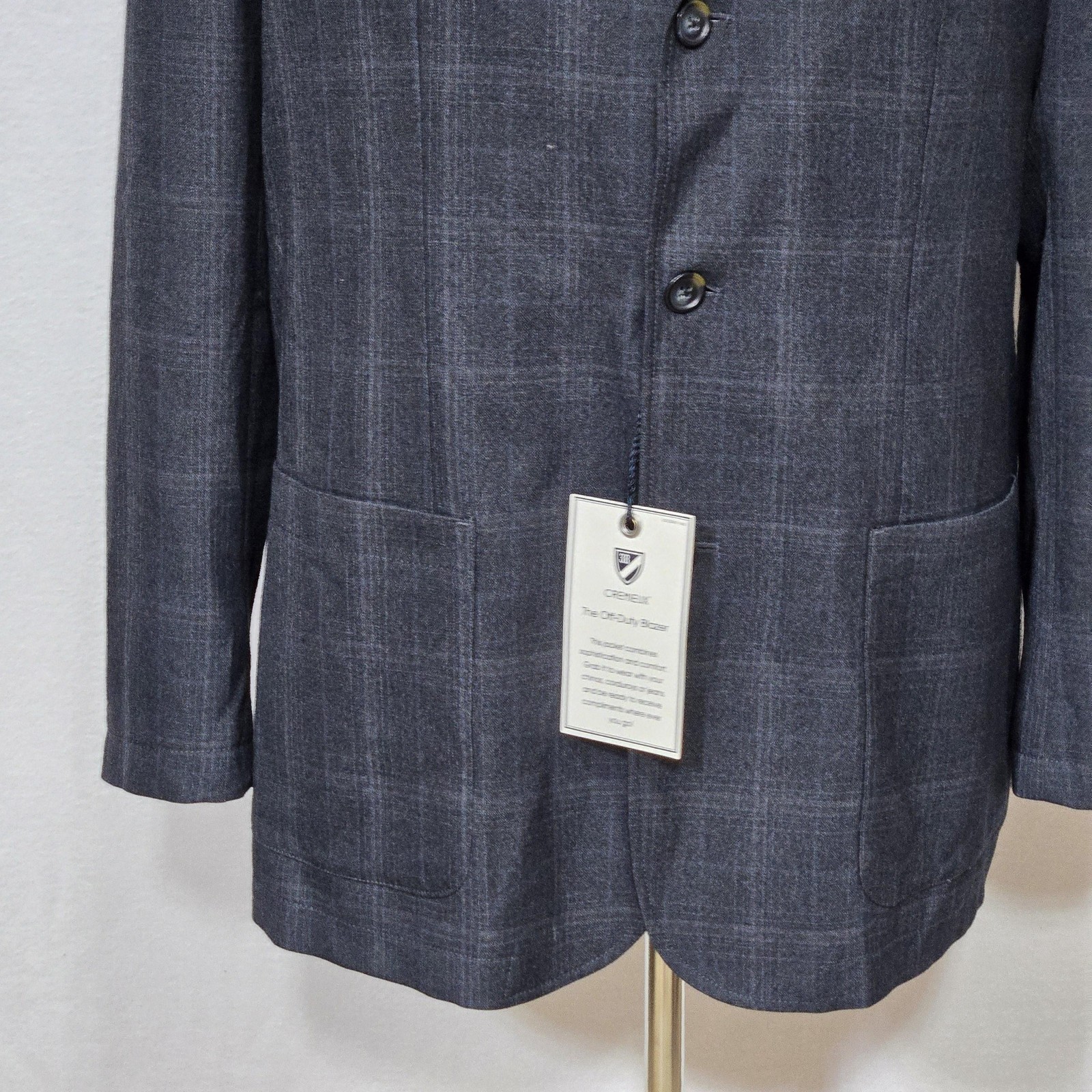 Cremieux Blazer Mens Large Dark Grey Check Plaid Off-Duty Jacket Wool Blend