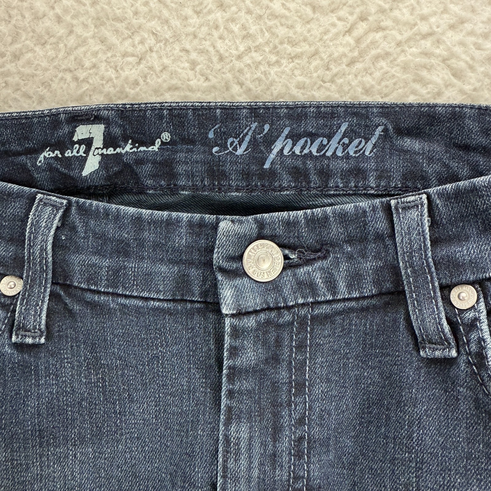 7 For All Mankind Flare Jeans Womens Size 31 Blue Denim Low Rise Dark Wash