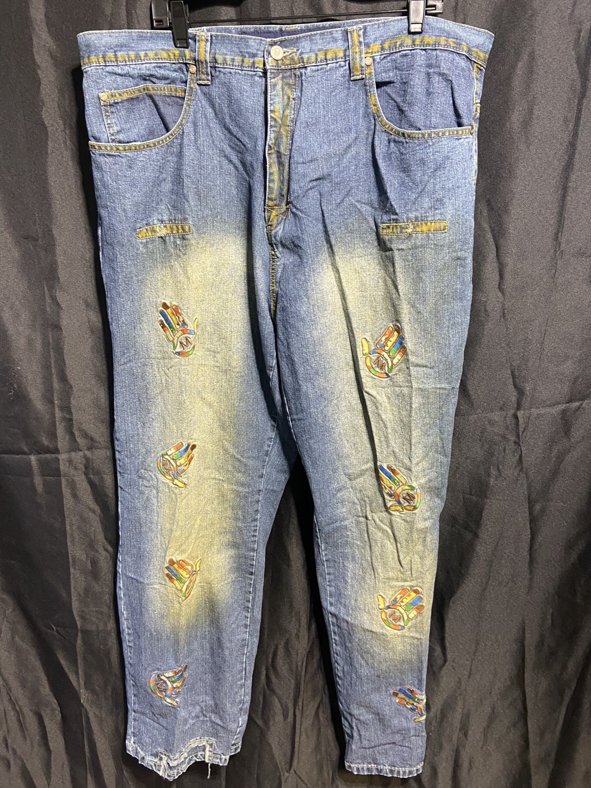 Miskeen Originals Jeans Mens 42 Blue Distressed Patch Baggy Hip Hop Denim P68