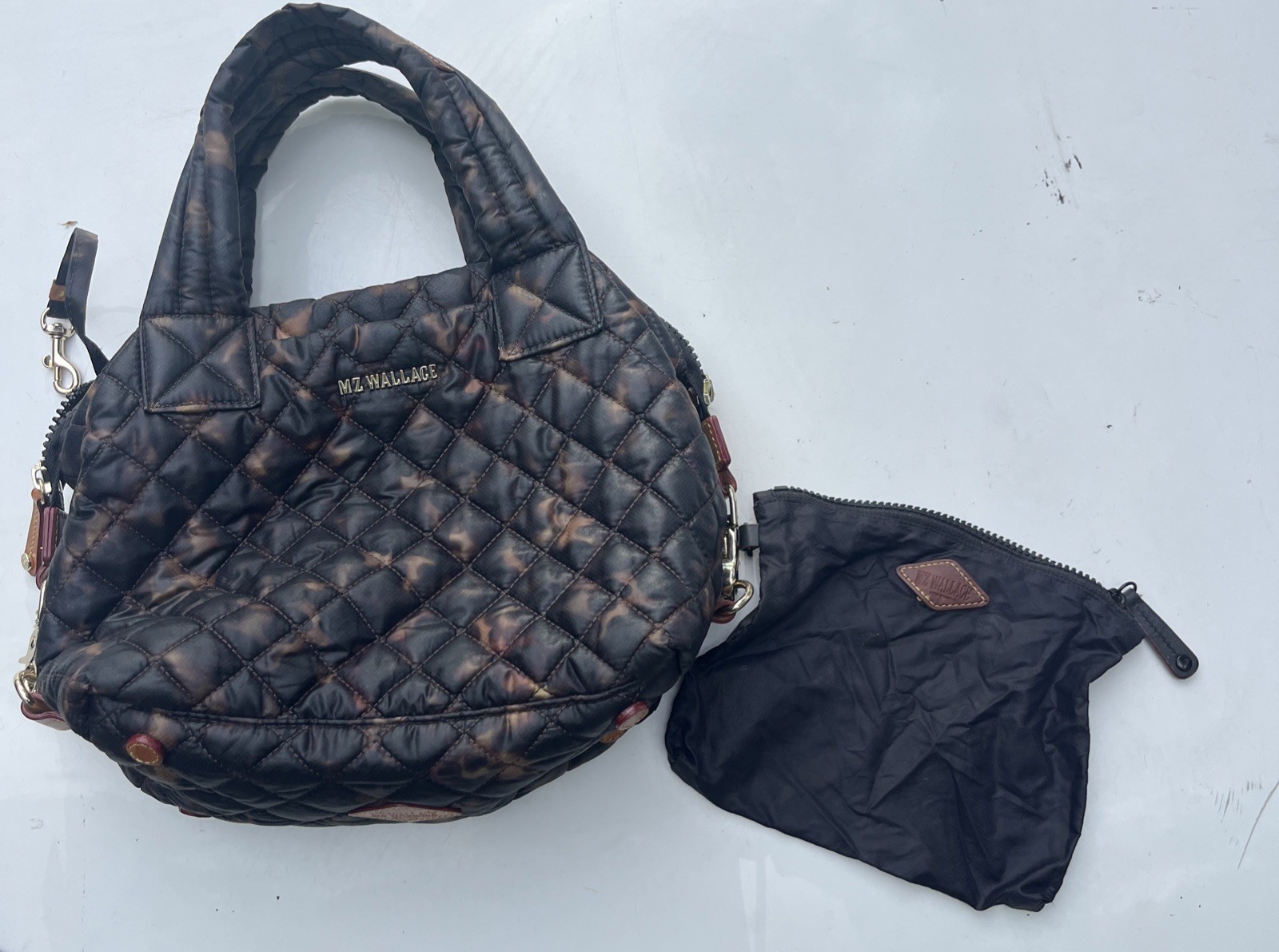 MZ Wallace Metro Quatro Quilted Tote Brown NO Strap (Interior Stained See Pics)