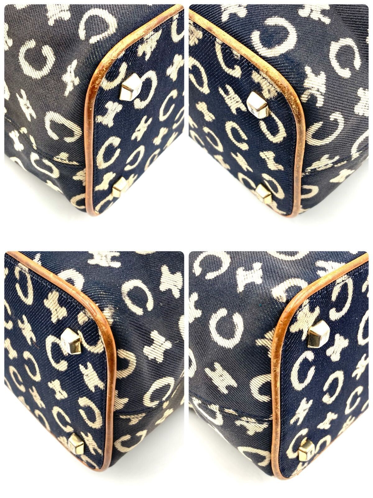 CELINE ShoulderBag Pouch Pochet C Macadam Canvas Leather Vintage Auth From Japan
