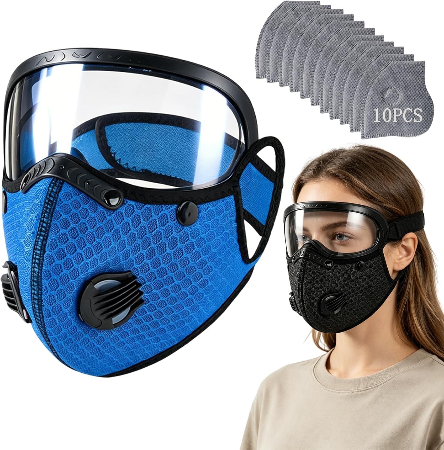 Reusable Carbon Filter Dust Mask with Adjustable Goggles, Anti-UV-5-Layer Filte