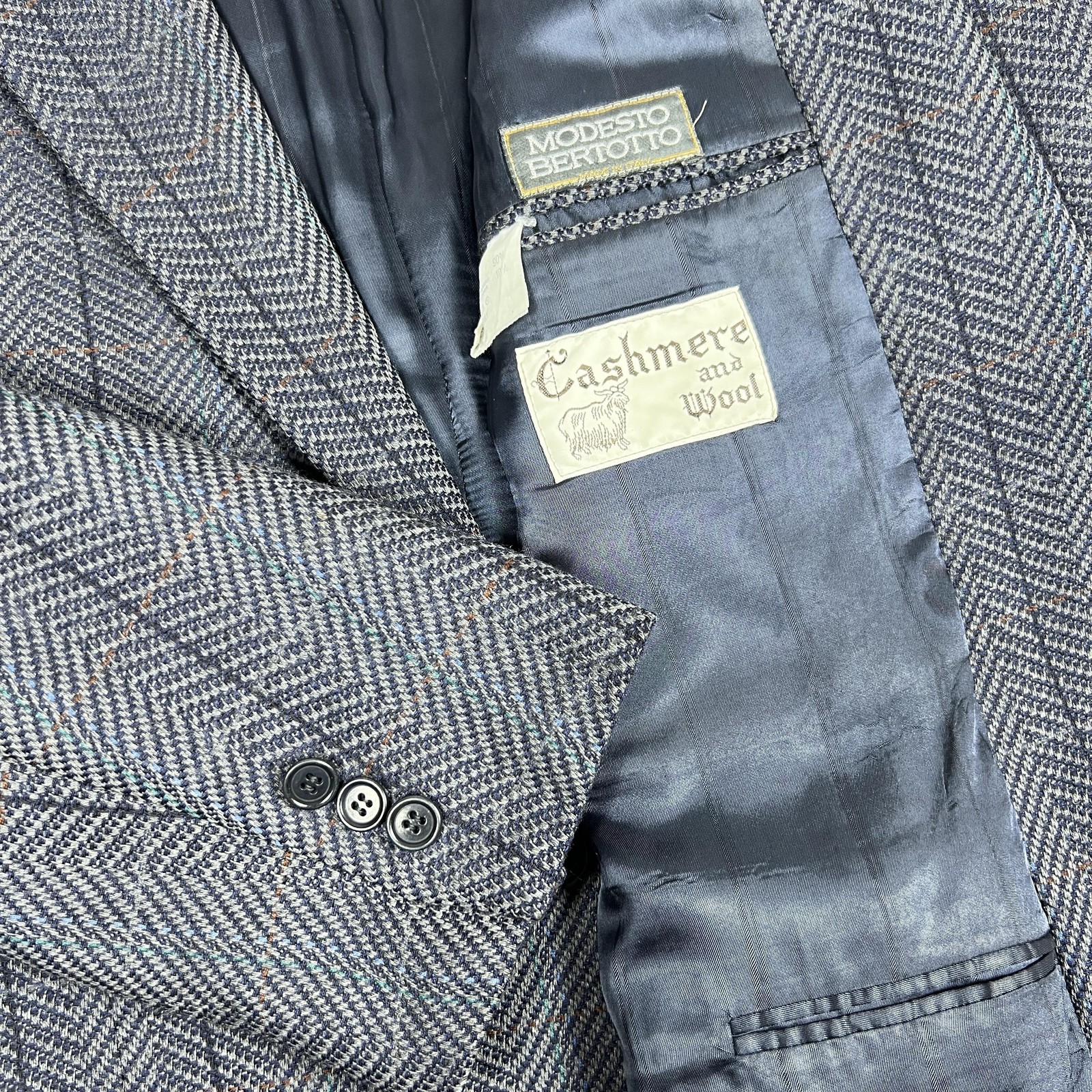 Vintage Modesto Bertotto Wool Cashmere Blazer 42R Made in Italy Herringbone
