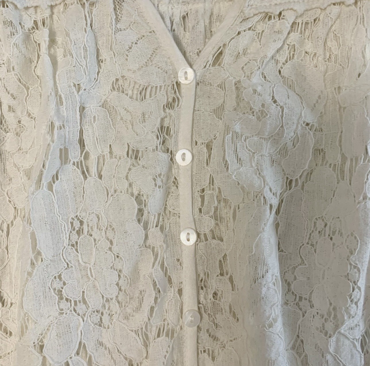 KAREN KANE Seascape Multi-lace Sheer Top Ivory Color Vneck Buttons Sz L $118 NWT