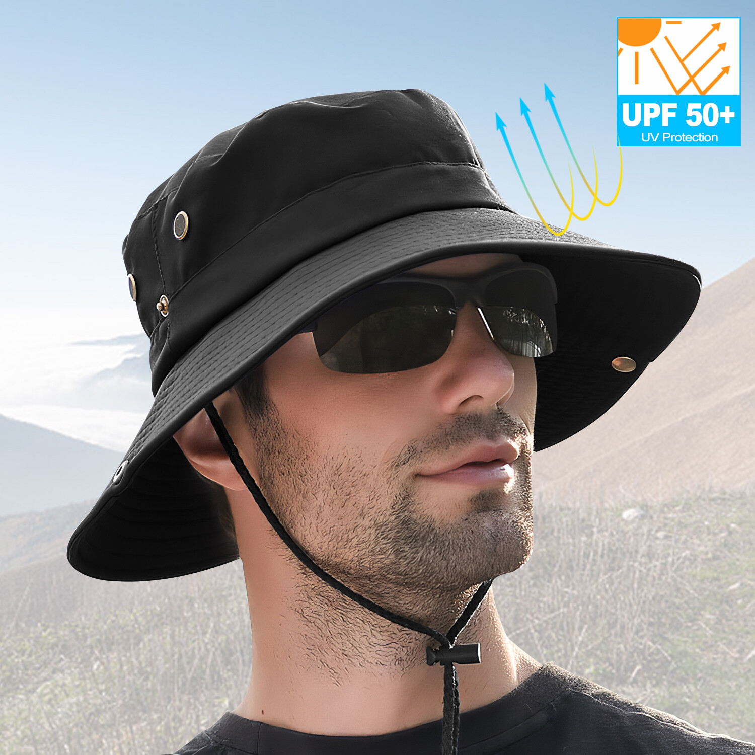 Outdoor Sun Protection Bonnie Hat for Men Wide Brim Hiking Fishing 50+UPF Bucket