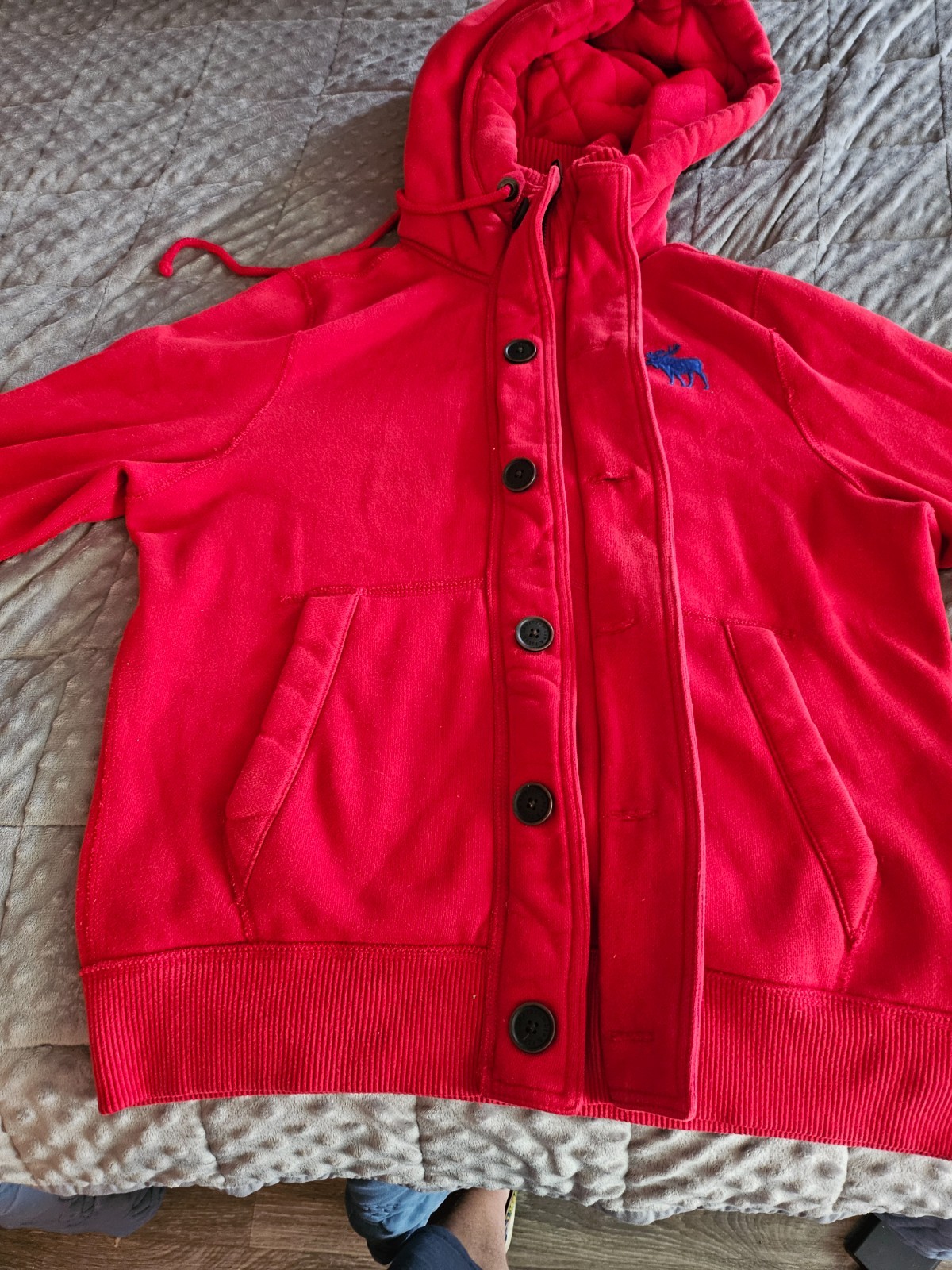 Mens Size 2XL Heavyweight full zip button closed red hoodie
