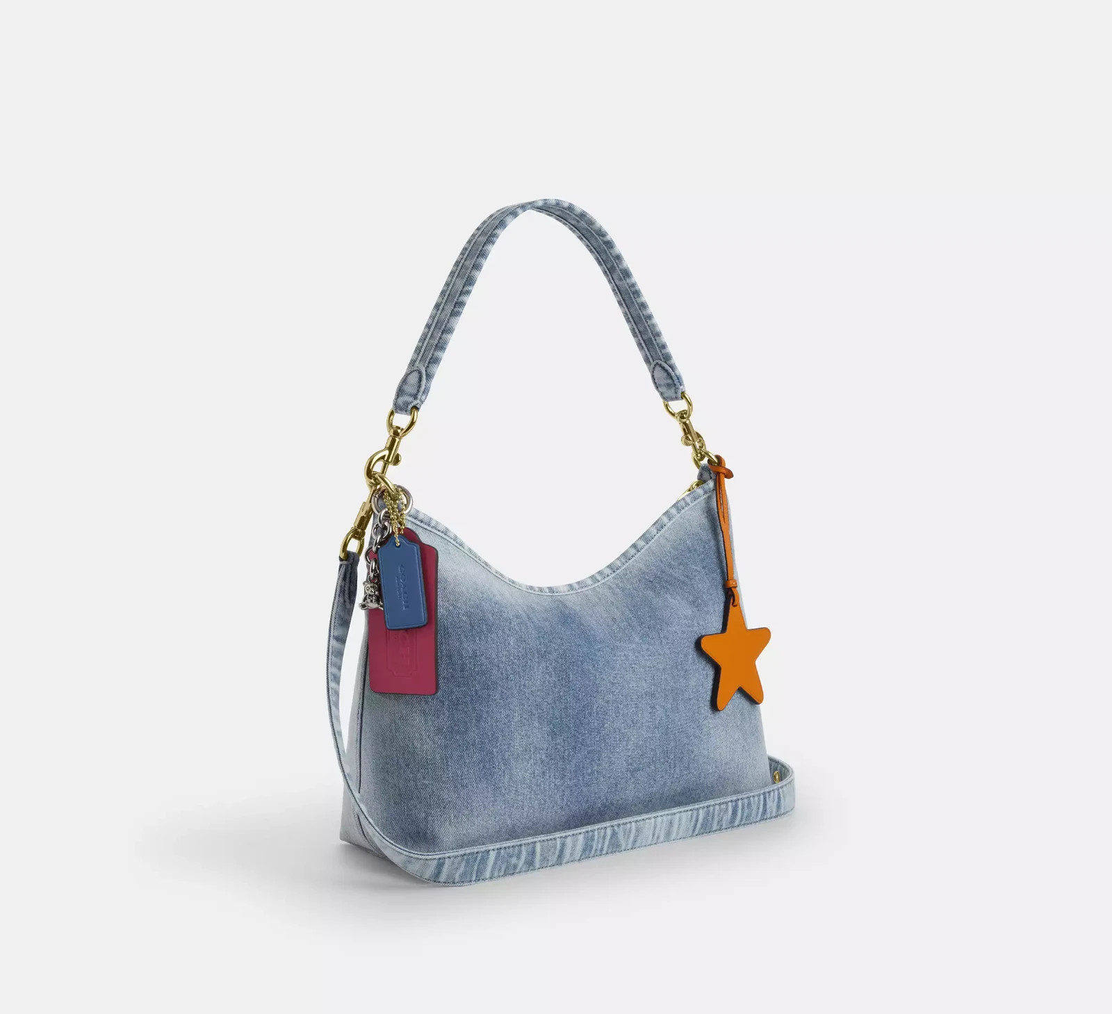NWT Coach Laurel Shoulder Bag In Loved Denim With Charms CEF26