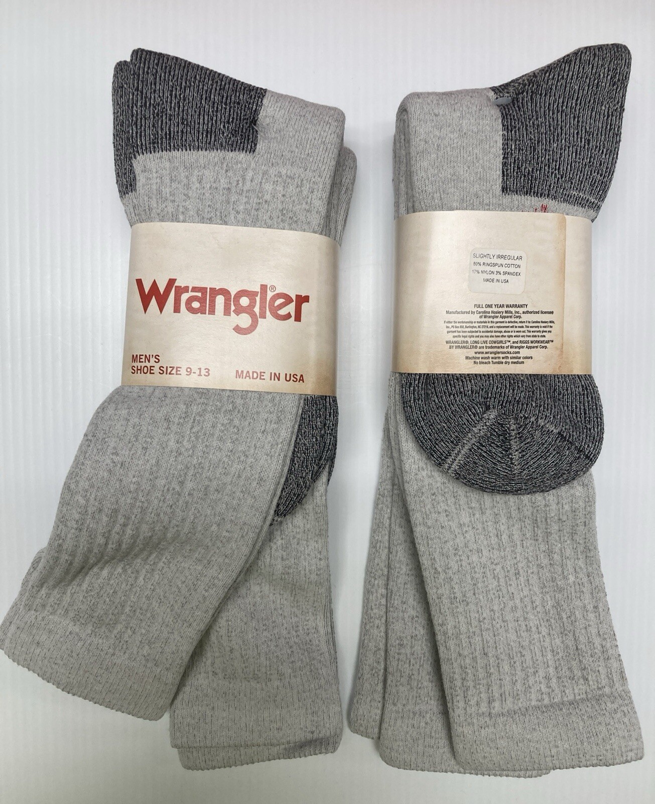 Wrangler Cotton Steel Toe Over-the-Calf Boot Socks, Large, Gray, 4 pairs
