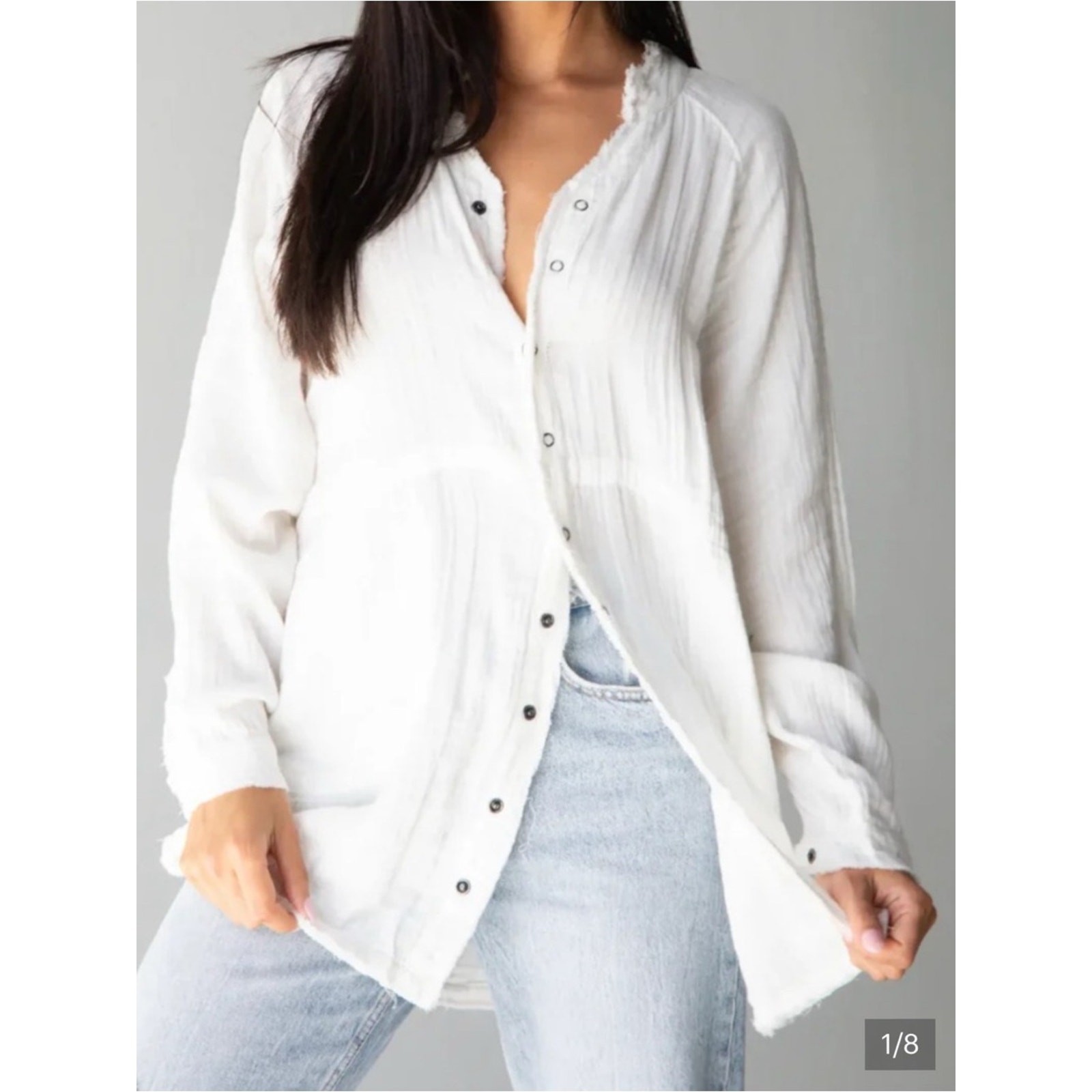 NATURAL LIFE laid back white gauze top size medium snap button down layering