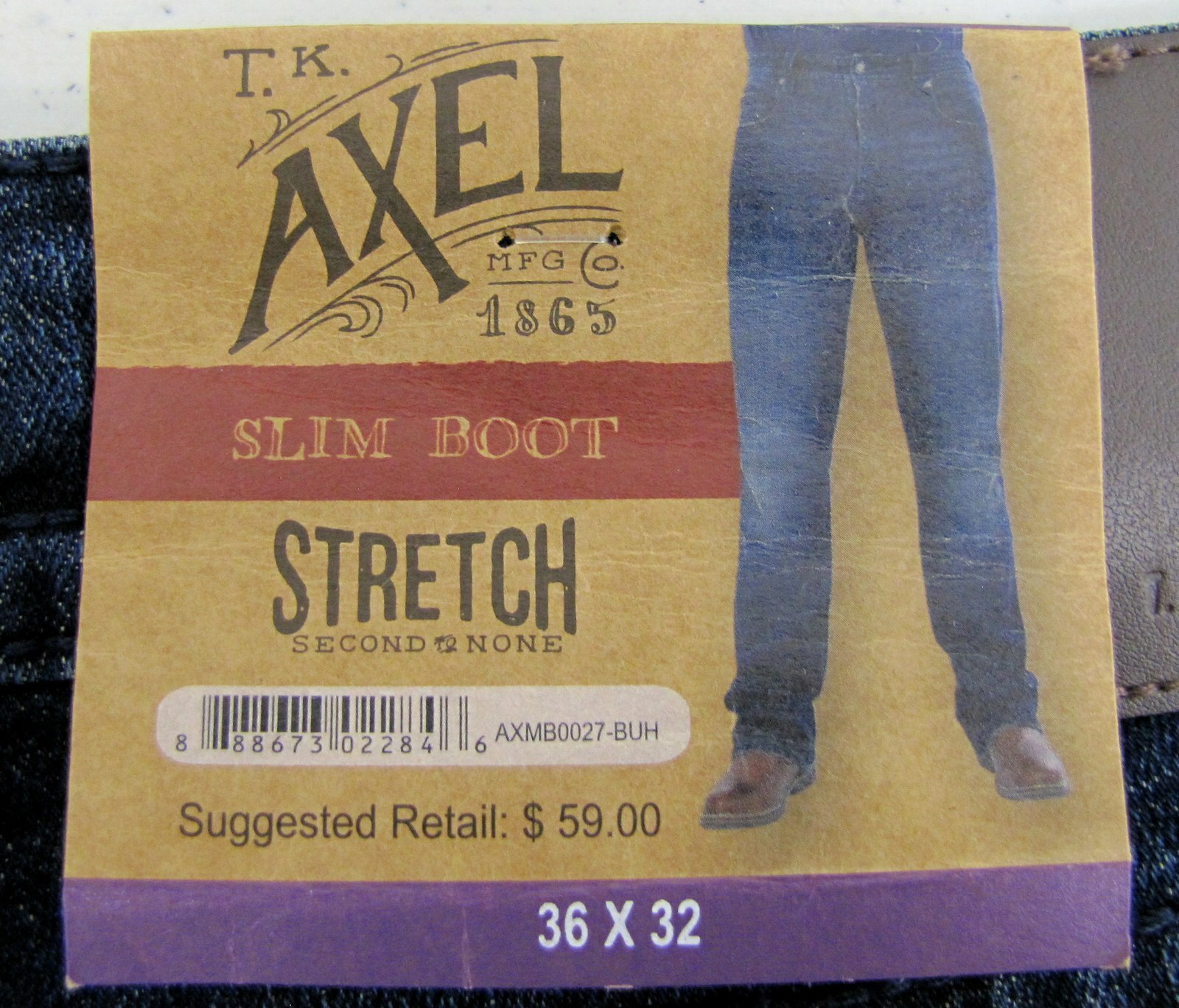 T K Axel Men’s Slim Bootcut Stretch Jeans BUSHNELL Dark Wash 36×32 36 x 32 New