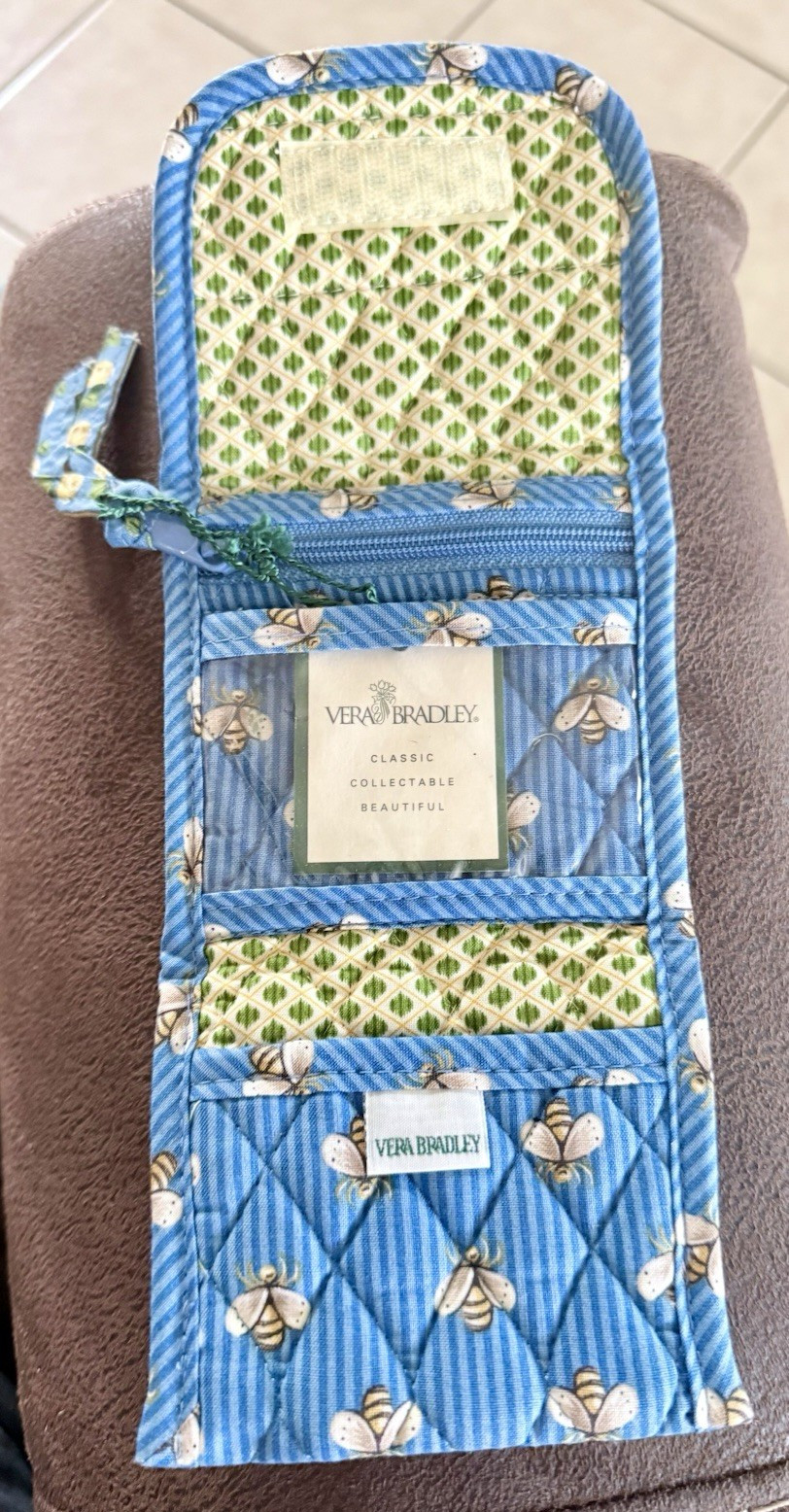 Vera Bradley Blue Floral Wallet w/ Zipper, Folding Credit Card Slots