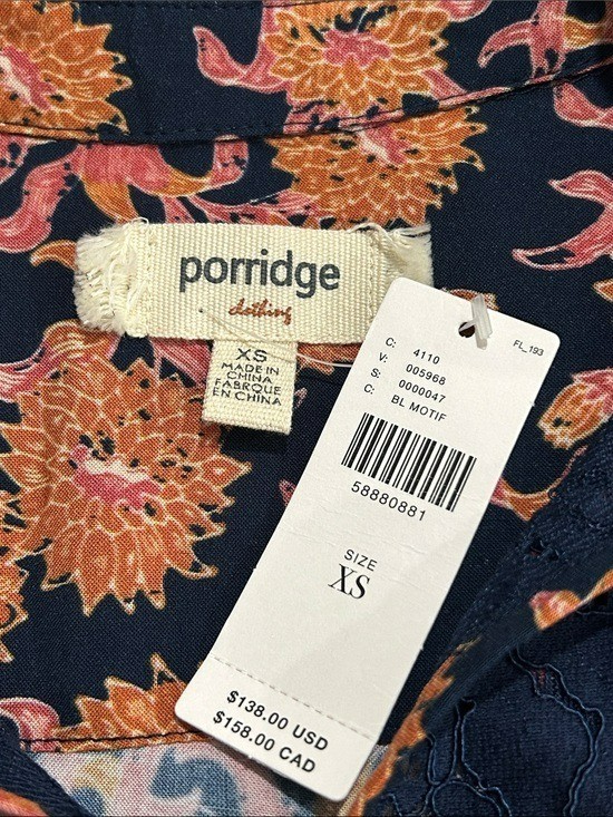 Anthropologie Porridge Navy Floral Lace Puff Sleeve Popover Blouse – XS
