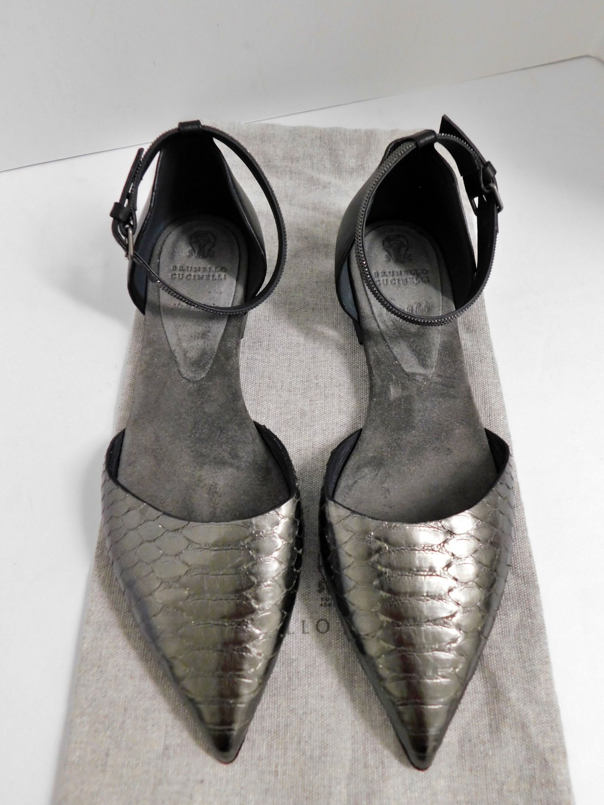 Brunello Cucinelli Python Flats Pewter Black $1000rt Size:37 (US 7)