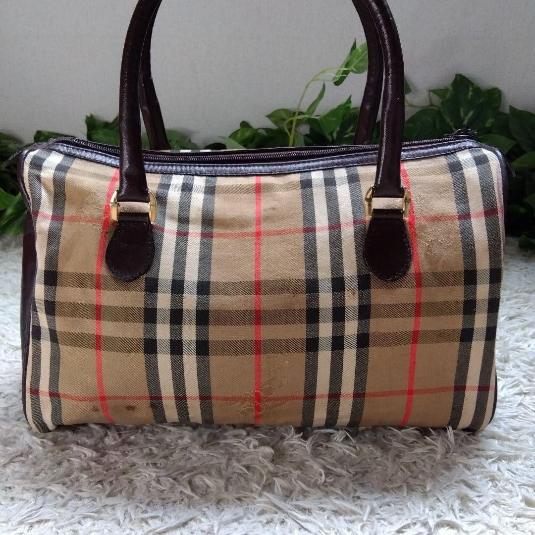Burberry Mini Barrel Bag Nova Check Leather Beige Brown 11.4×7.9×6.3in Used
