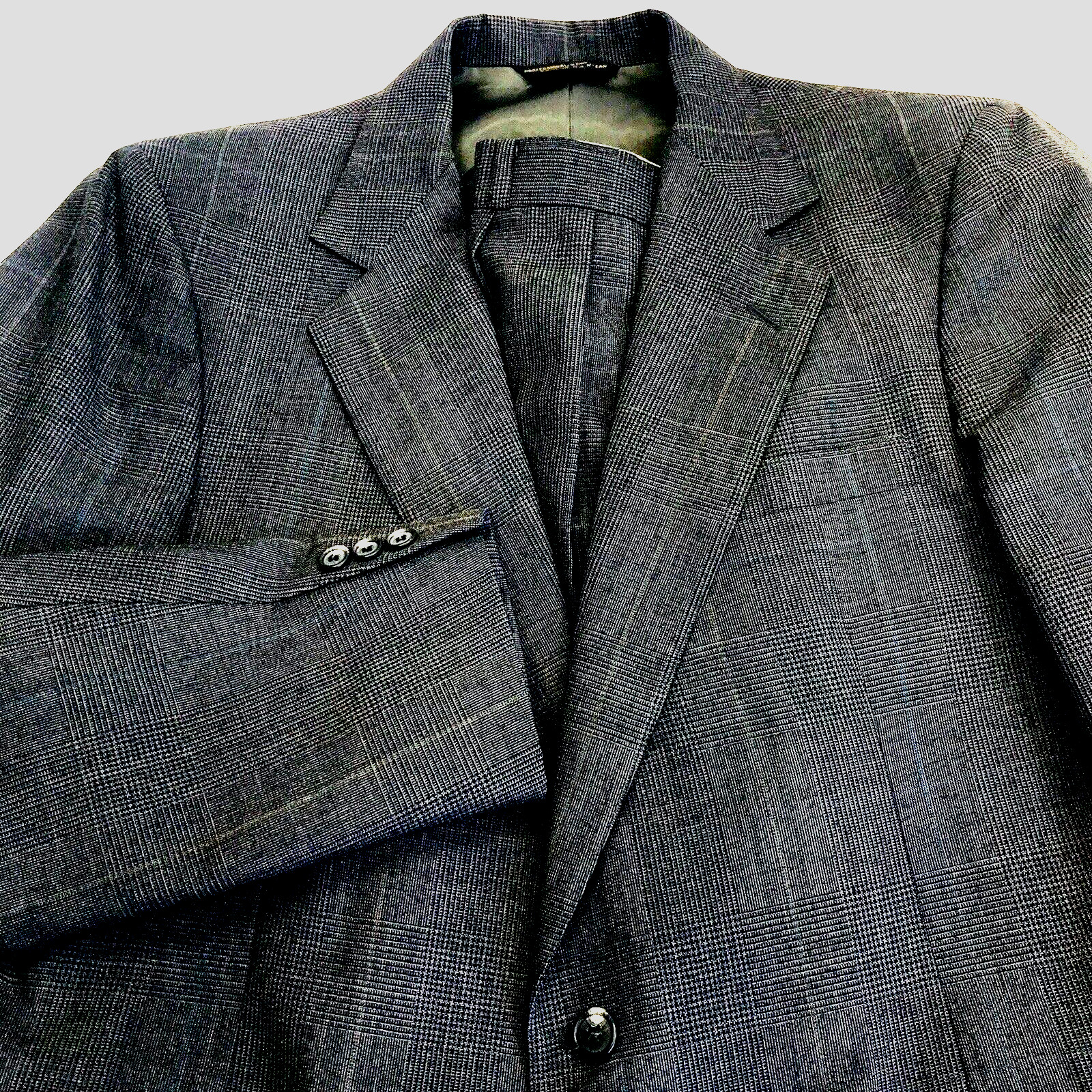 Andhurst Vintage Suit Glen Plaid Gray 42 Pants 36 Pleated No Cuff Preppy Career