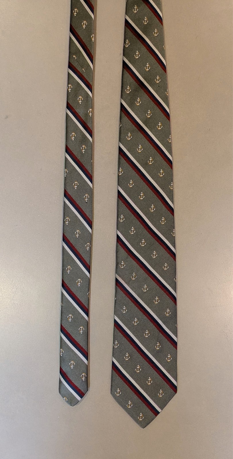 Vtg Polo Ralph Lauren Silk Repp Tie Olive Green w Stripes & Anchors 2.8 x 55in