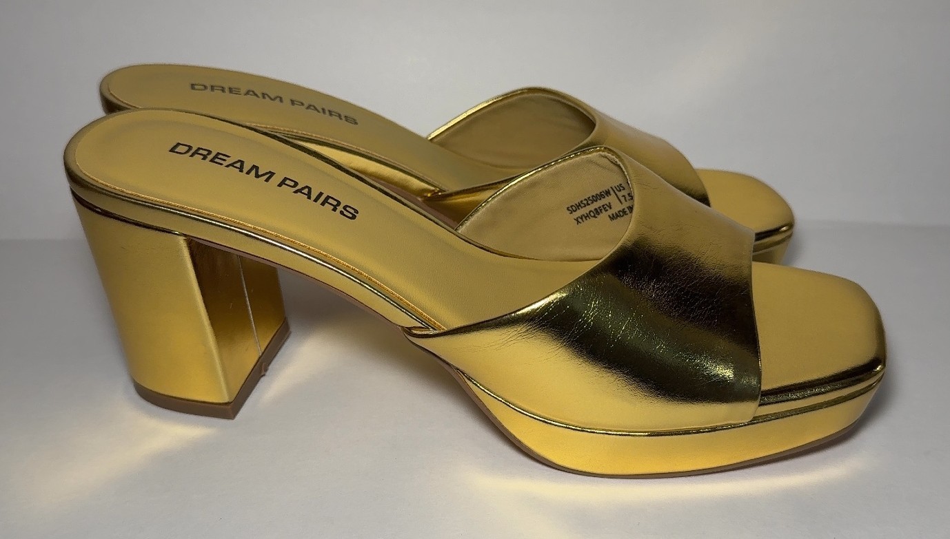 Dream Pairs Gold Metallic Platform Wedge Slide Sandals Size 7.5