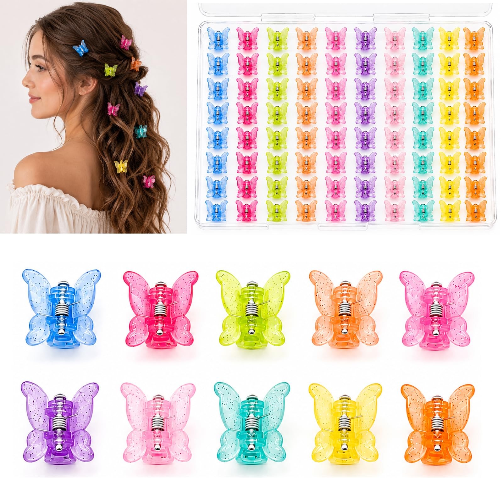 DZKZO 80Pcs Mini Butterfly Hair Clips for Women, 10 Glitter Colors, 0.6inch/1…