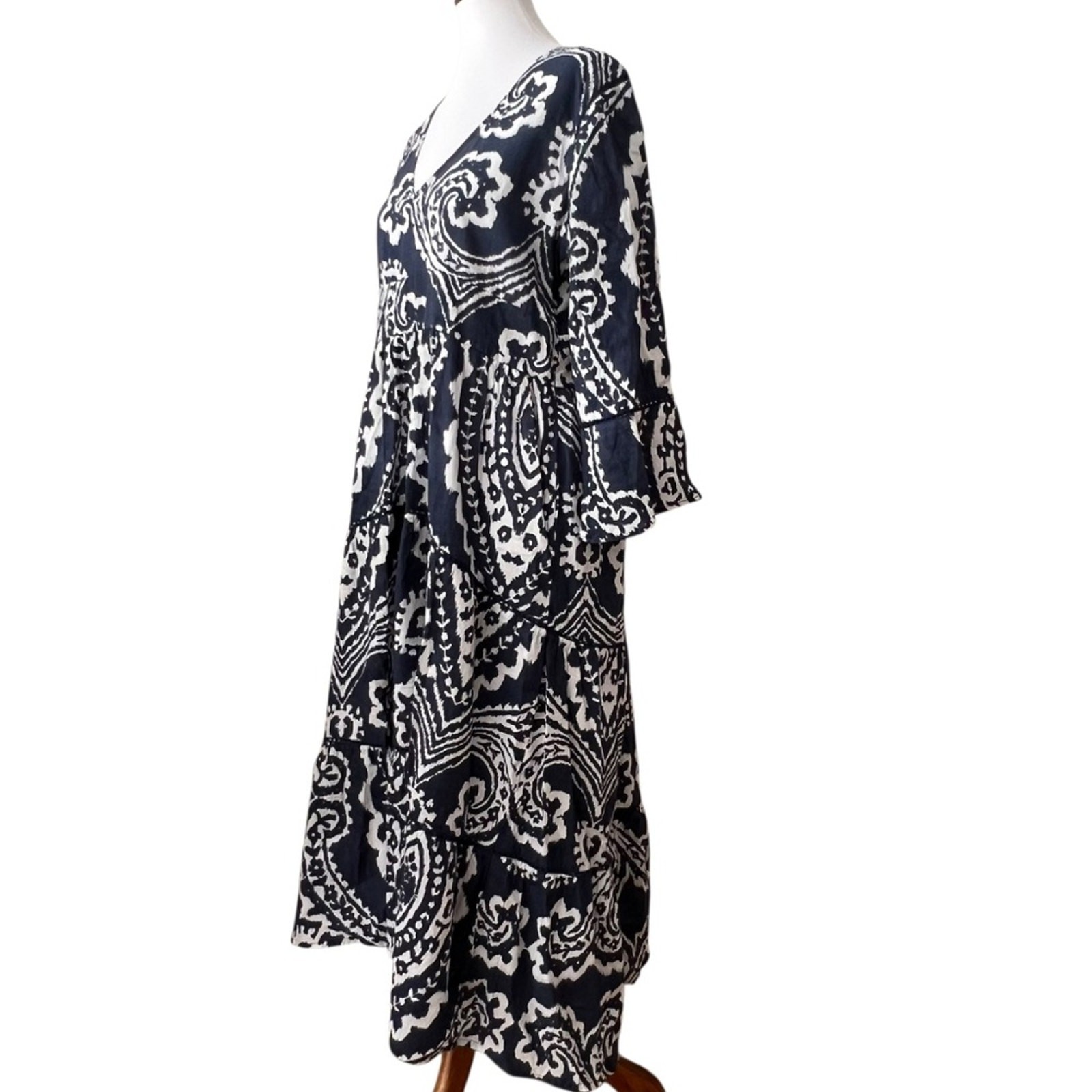 La Plage Dress Medium Midi 100% Cotton Bohemian Resort Cruise Vacation Crochet