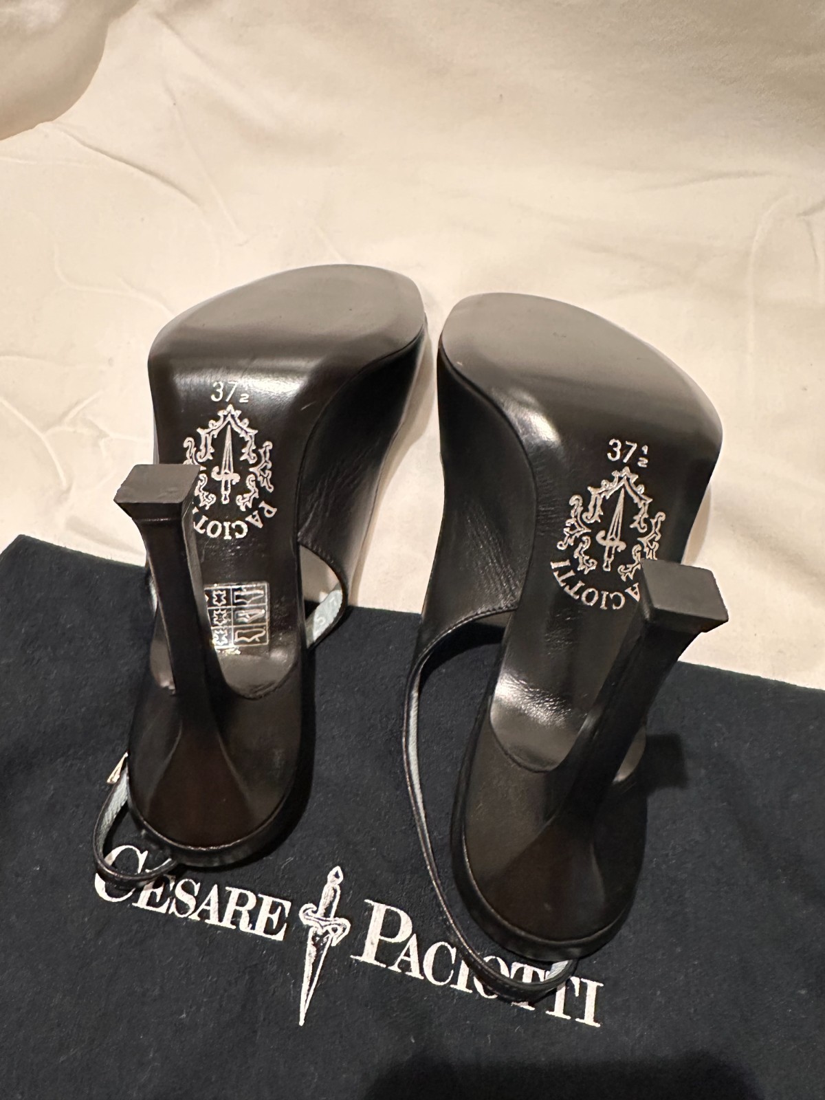 Cesare Paciotti Black Leather Slingback Heels – Iconic Light Blue Insole