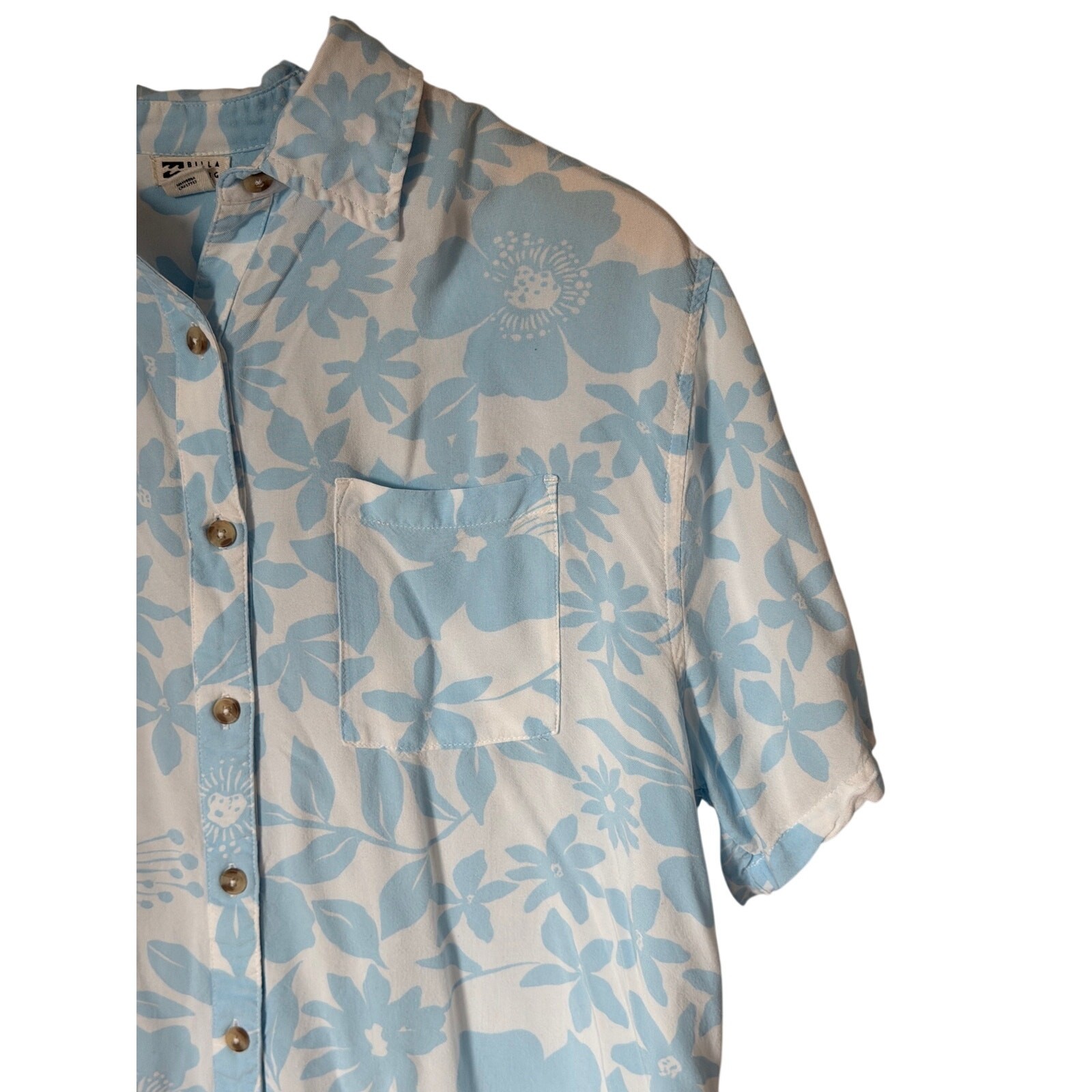 Billabong Mens Size Small Floral Button Down Shirt Blue White Hawaiian Beach