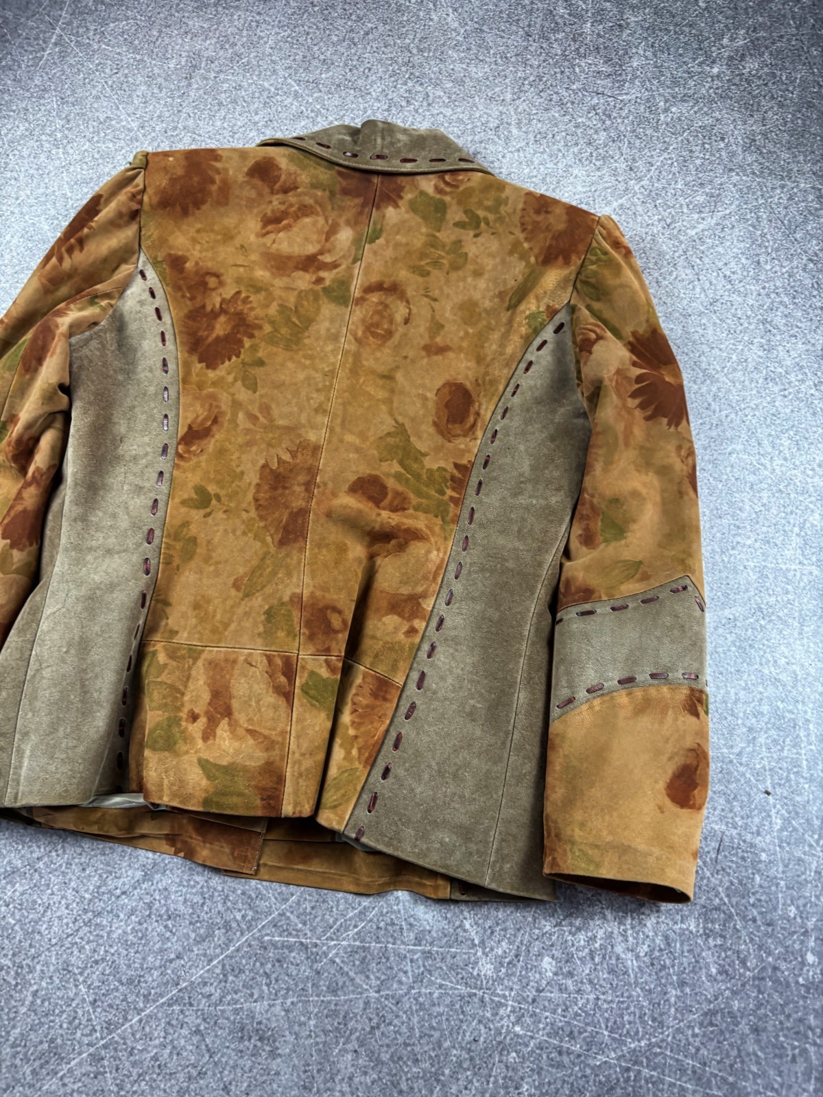 Vintage Genuine Suede Floral Jacket Boho Cottagecore Western Art Nouveau Rare