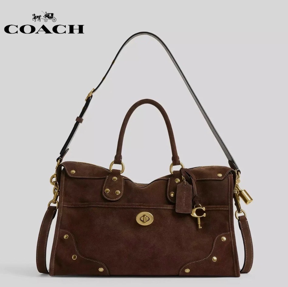 NWT Coach Rhyder Satchel Bag 24 Dark Chocolate Suede