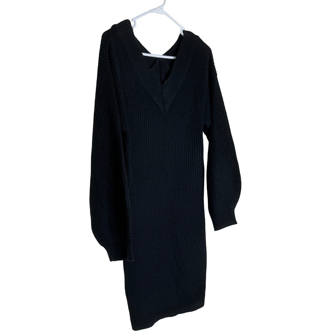 Full Circle Trends Black Double V Shaker Stitch Sweater Dress J3B2089S Large NWT