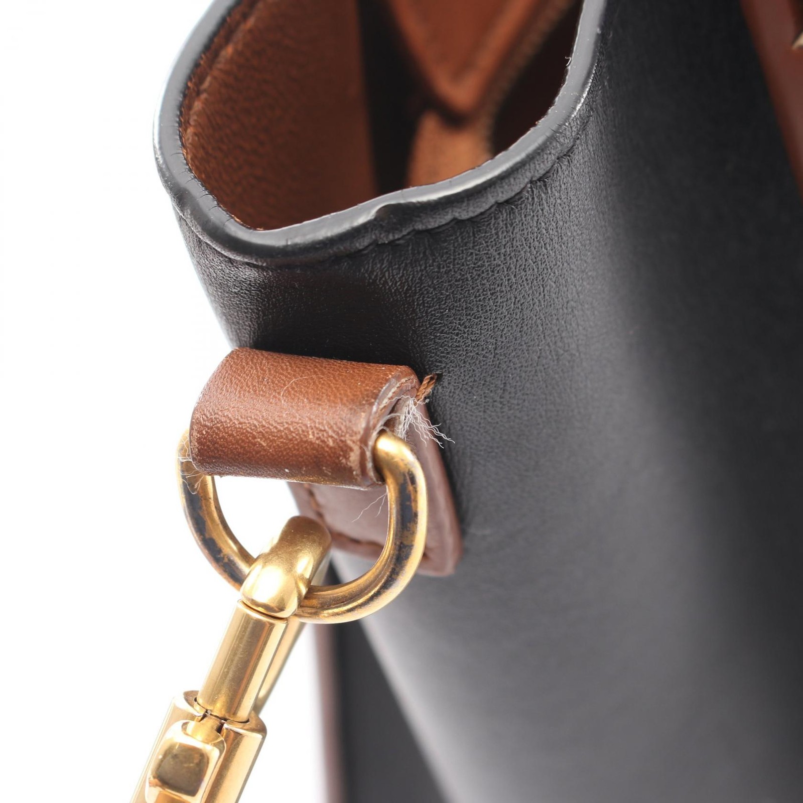 CELINE Luggage Nano Shopper Shoulder Crossbody Handbag leather Black Brown Used