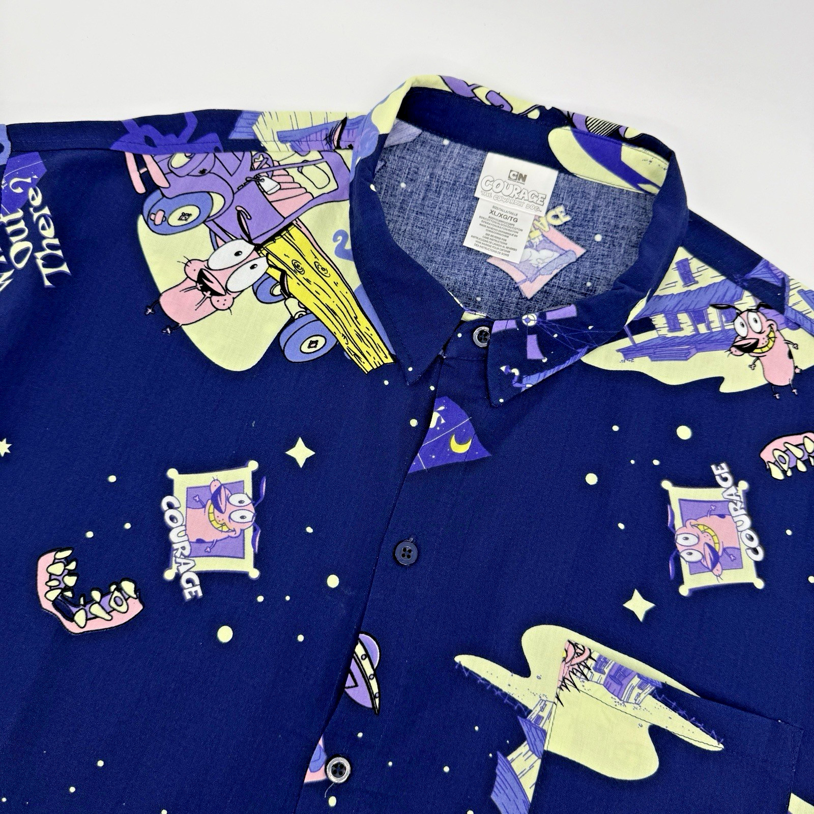 Courage The Cowardly Dog All Over Print Button Up Shirt XL Cartoon Network Y2K