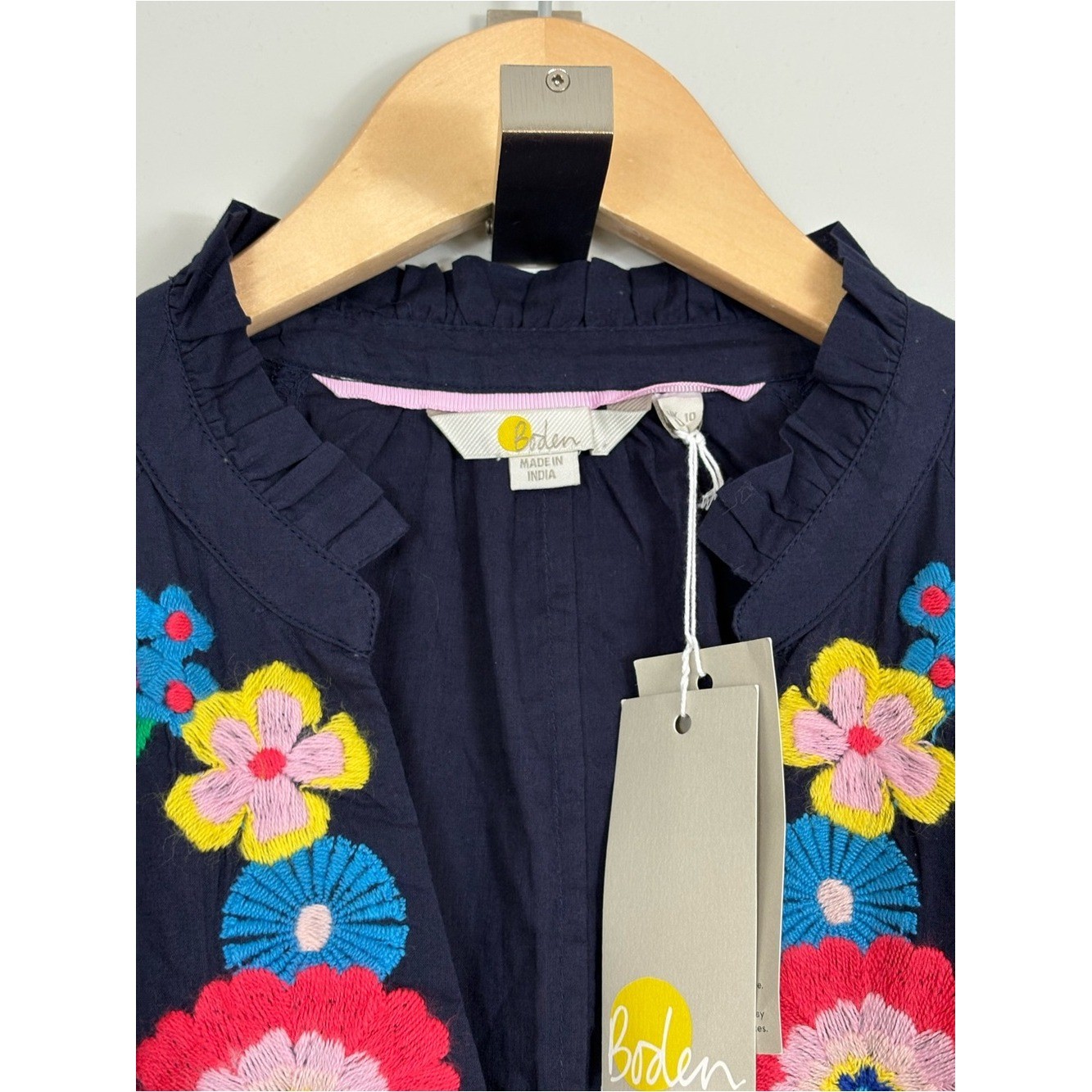 Boden Embroidered Cotton Maxi Dress Sz 6 Navy D002