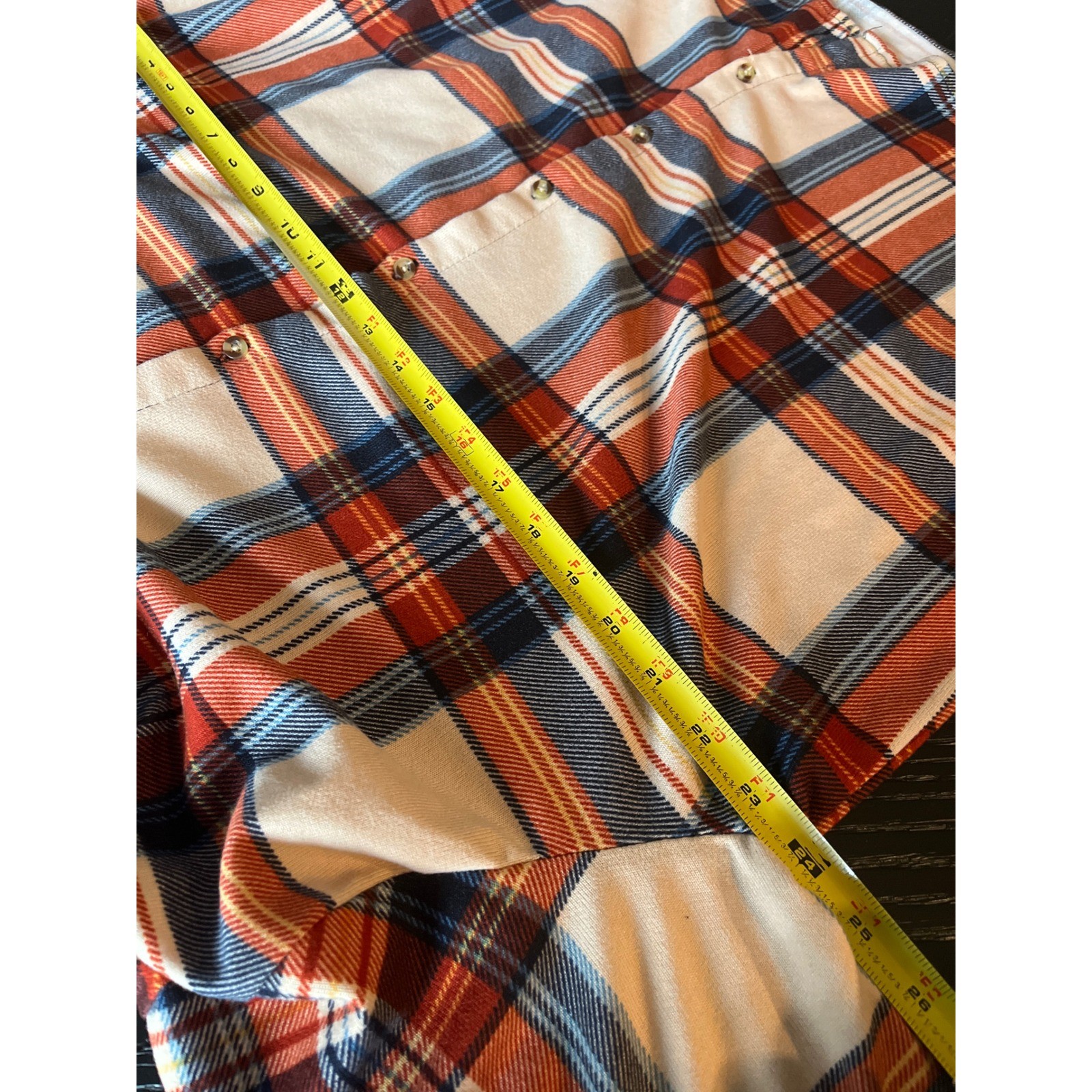 Eden And Olivia Orange Navy Blue Plaid Button Down Shirt Womens Large Size L
