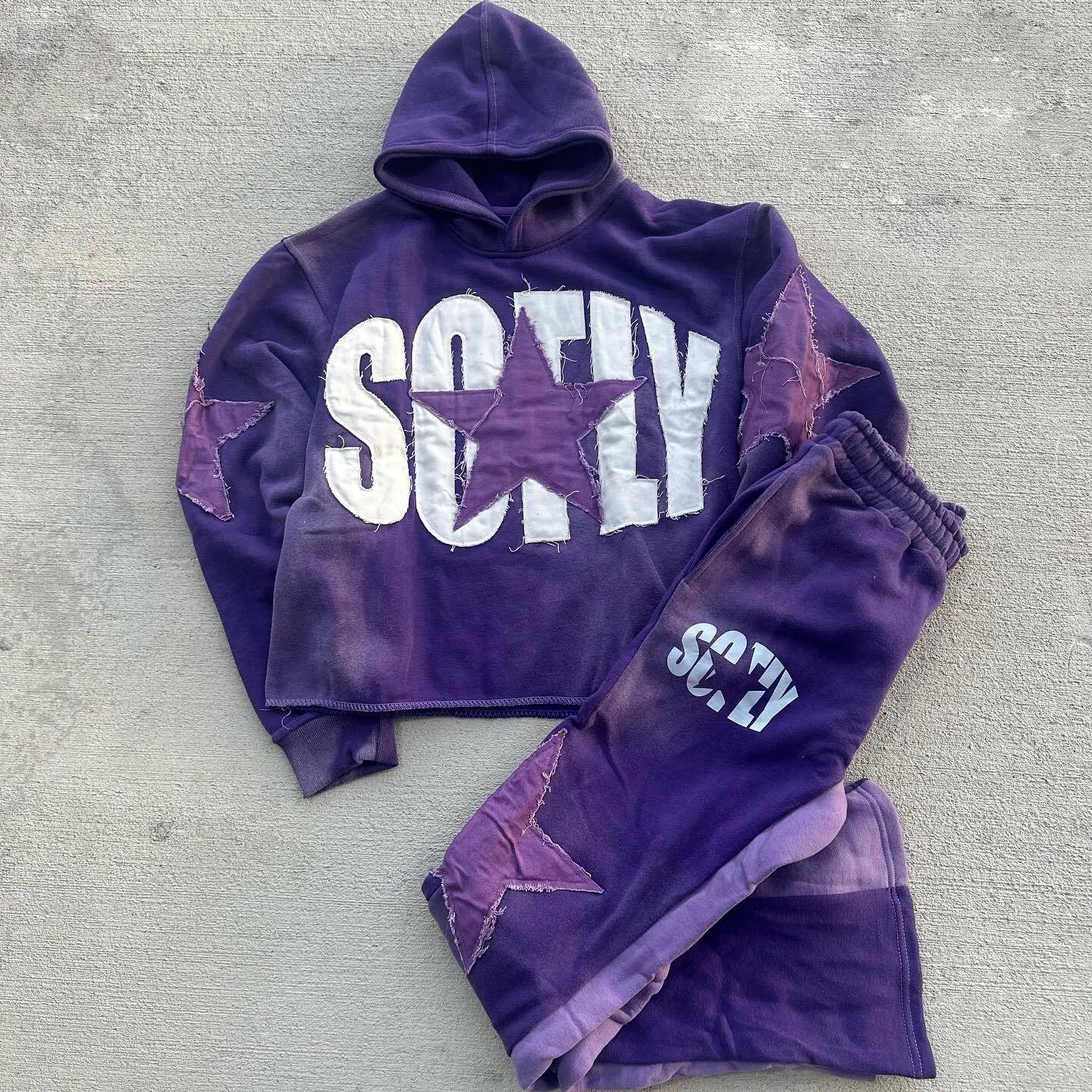 Mens Tracksuit Distressed 2 pc Sweatshirt Sweatpant unisex Streetwear Activewear