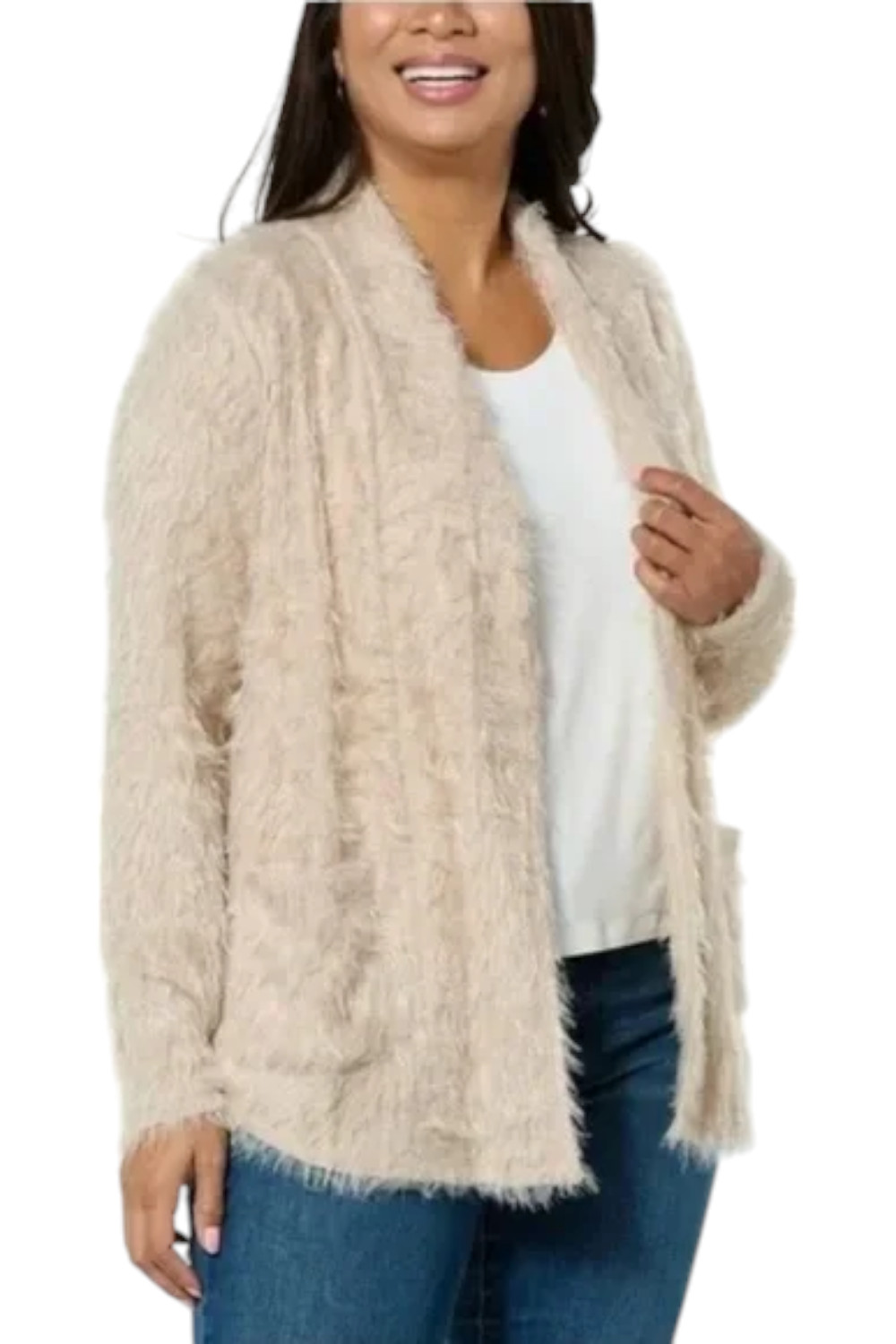 Colleen Lopez Women’s Open-Front Eyelash Cardigan Beige