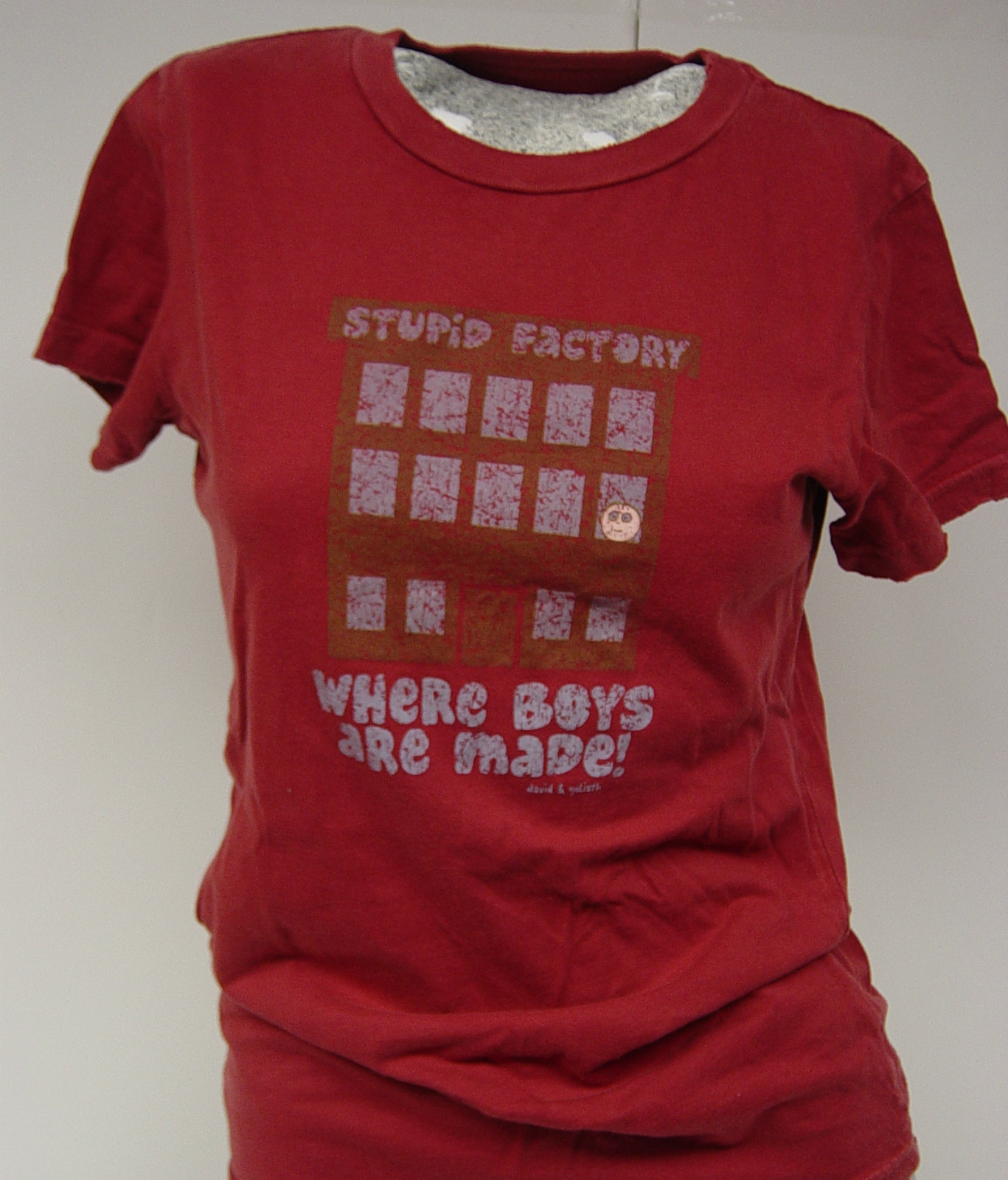 Womens Juniors David & Goliath Stupid Factory Distressed Red Tee T-Shirt