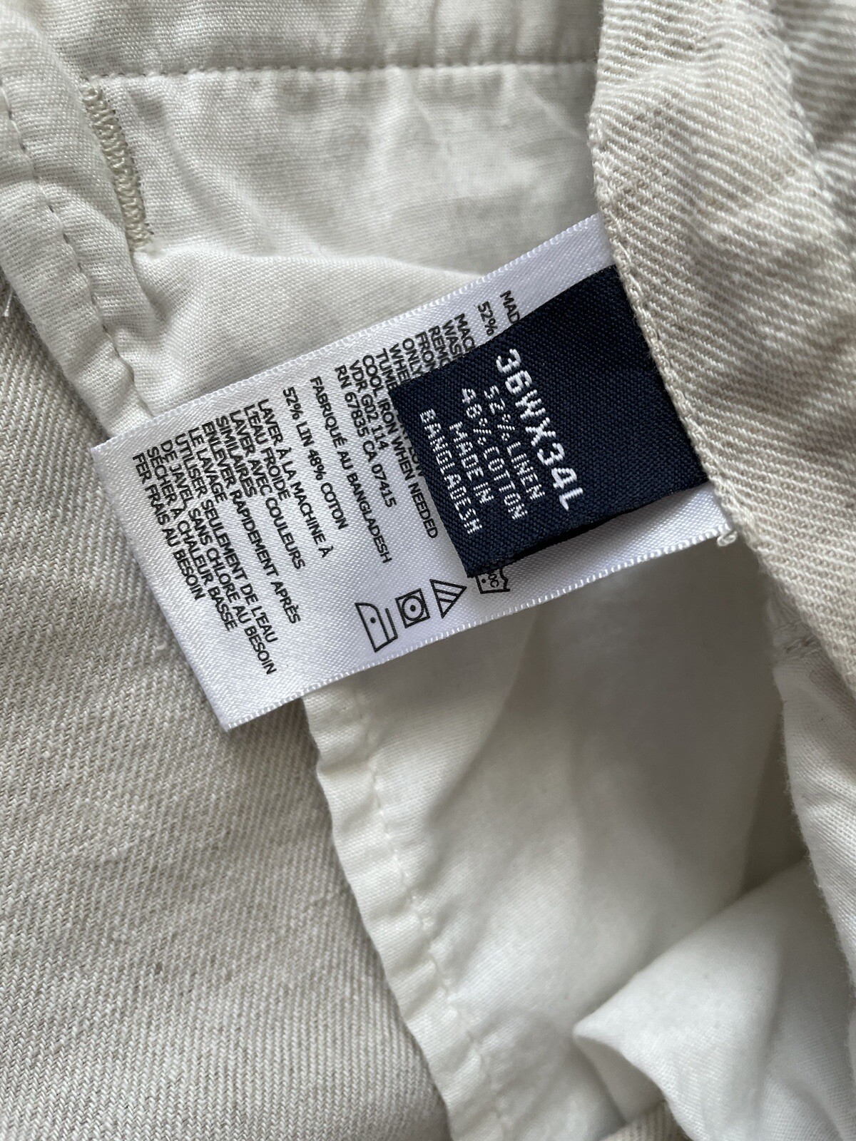 NAUTICA Men’s 52% Linen 48%Cotton Flat Front Pants Gray Size 36W X 34L