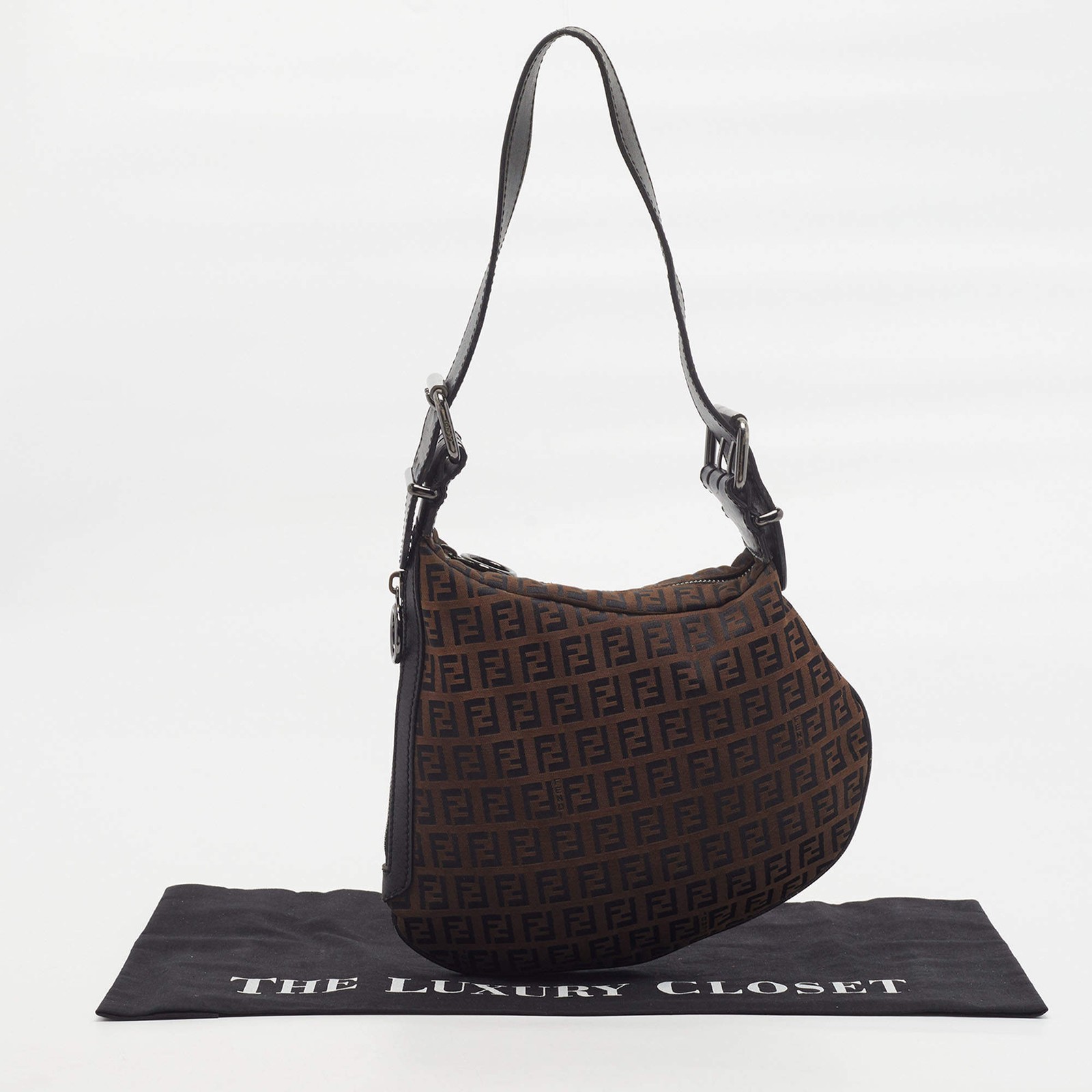 Fendi Oyster BrownBlack Zucchino Canvas Hobo