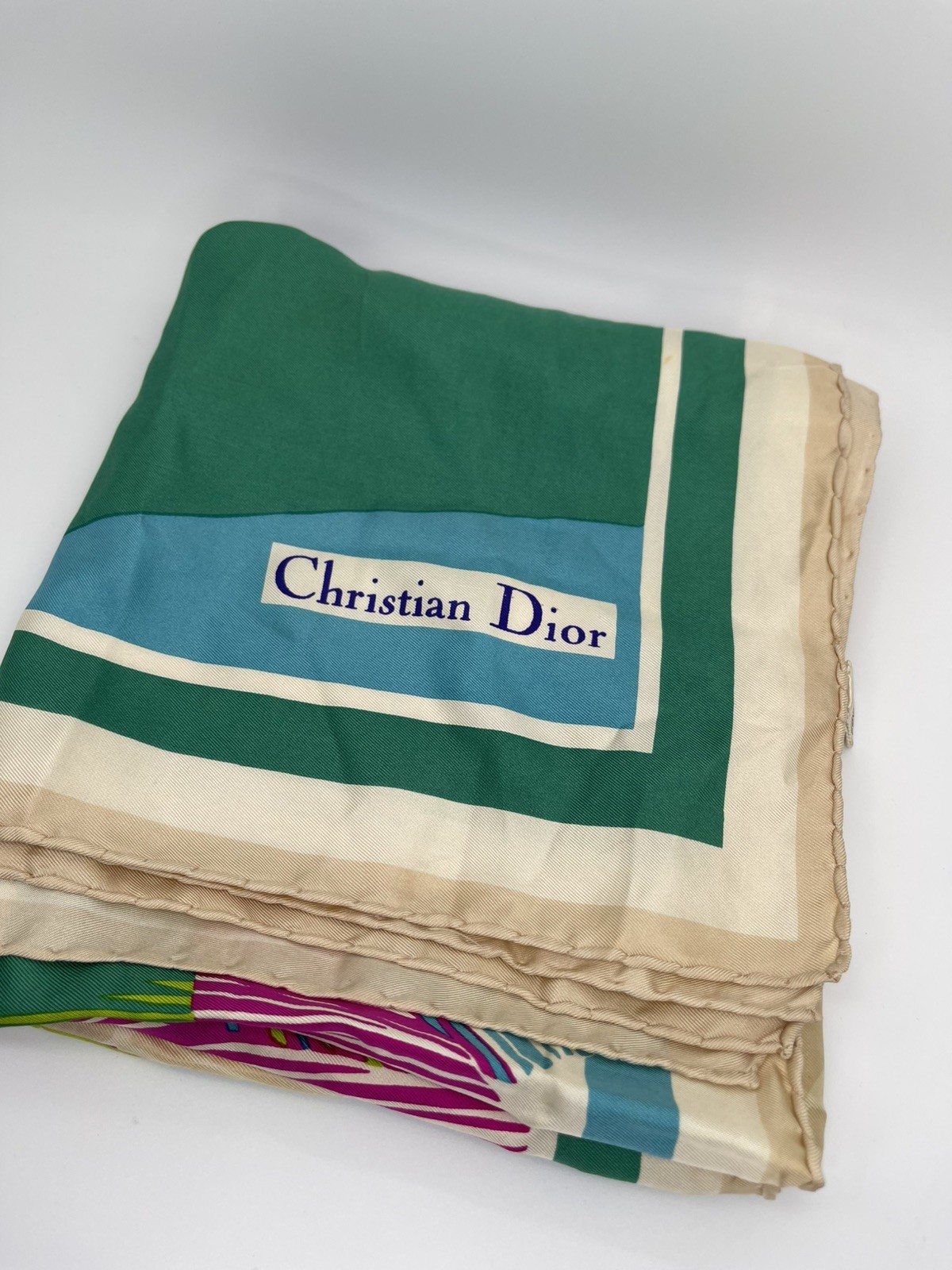 Authentic Vintage Christian Dior 100% Silk Scarf Made in Italy Floral 1980s /100