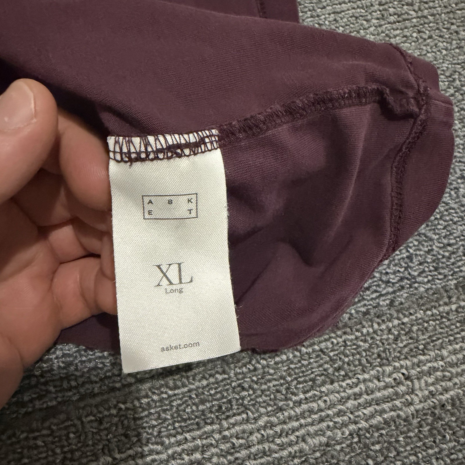 Asket Shirt Mens Extra Large Long Burgundy Organic Cotton Crewneck The T Shirt*