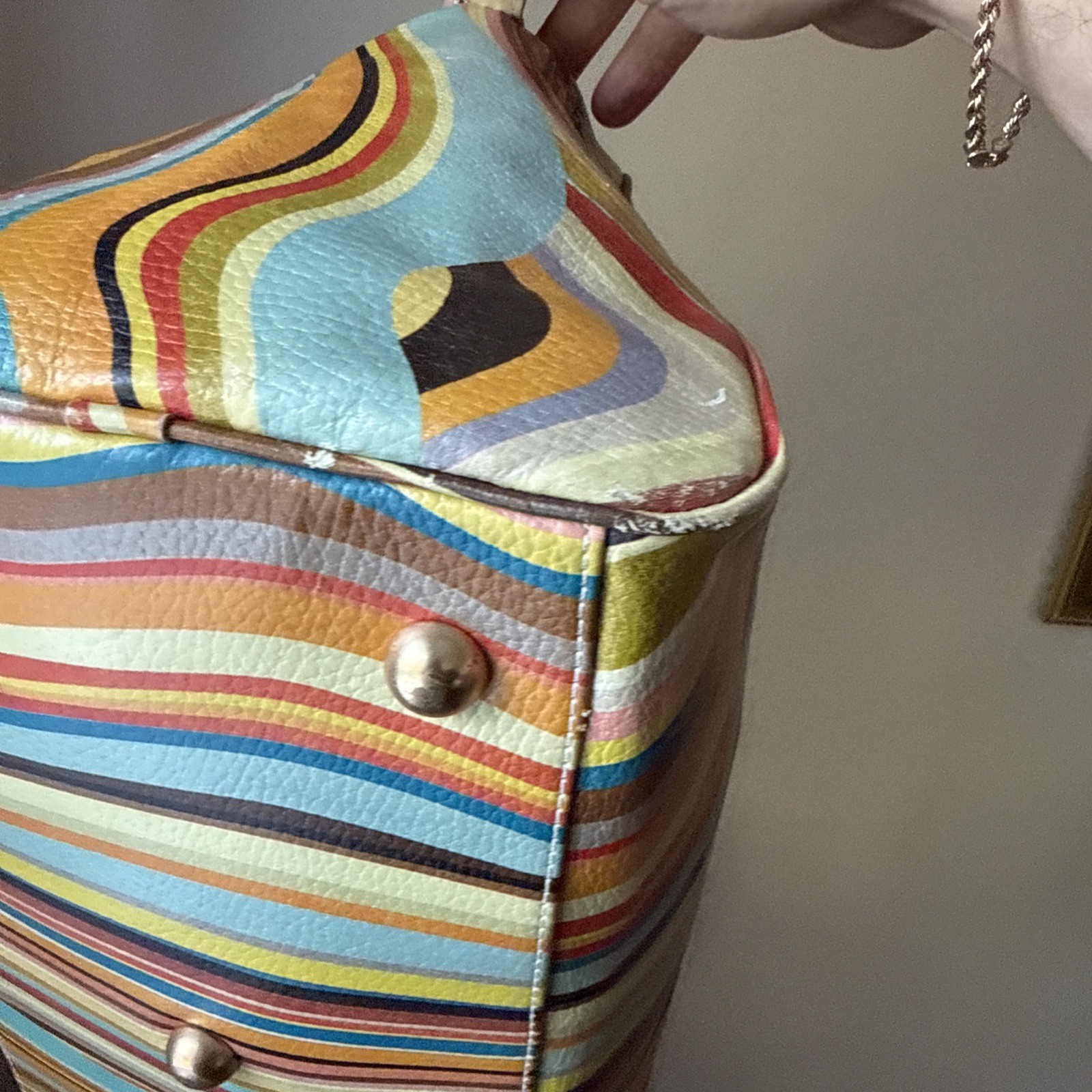 Paul Smith Classic Multicolour Swirl Leather Push Lock Shoulder Bowler Handbag